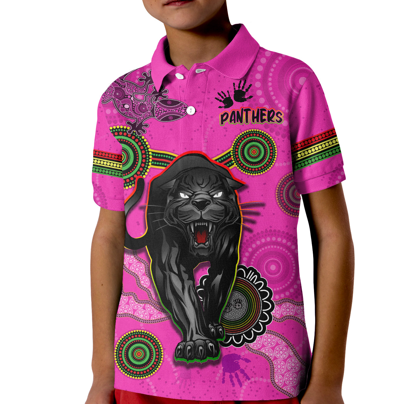 custom-text-and-number-panthers-polo-shirt-aboriginal-with-lizard