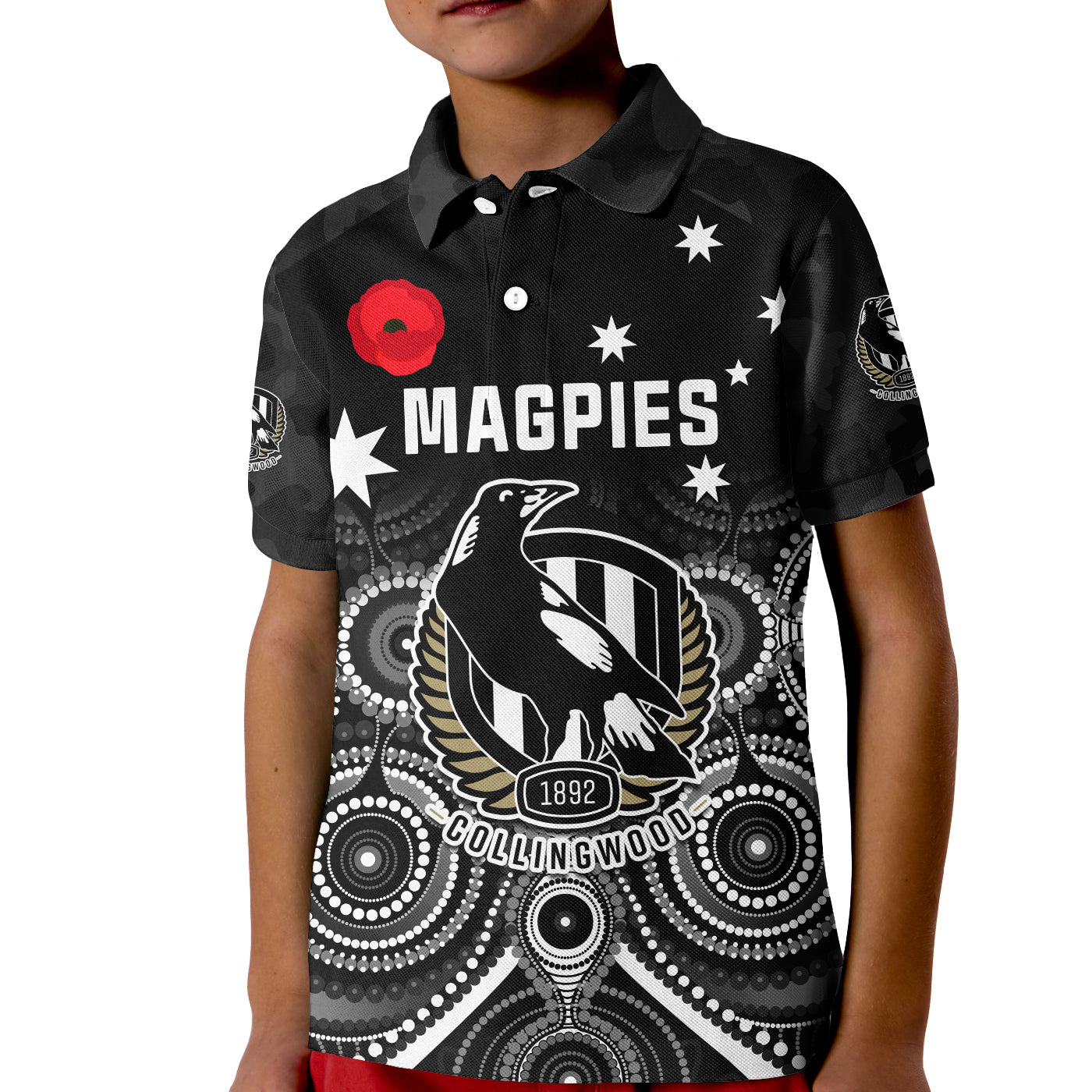 magpies-football-anzac-day-polo-shirt-aboriginal-poppy-flowers