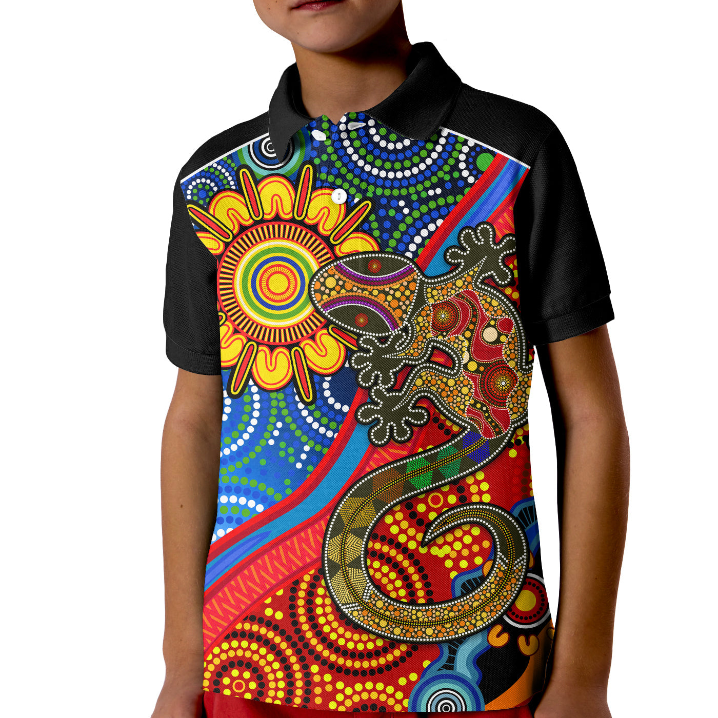 custom-text-and-number-australia-lizard-and-sun-polo-shirt-aboriginal-art-speical