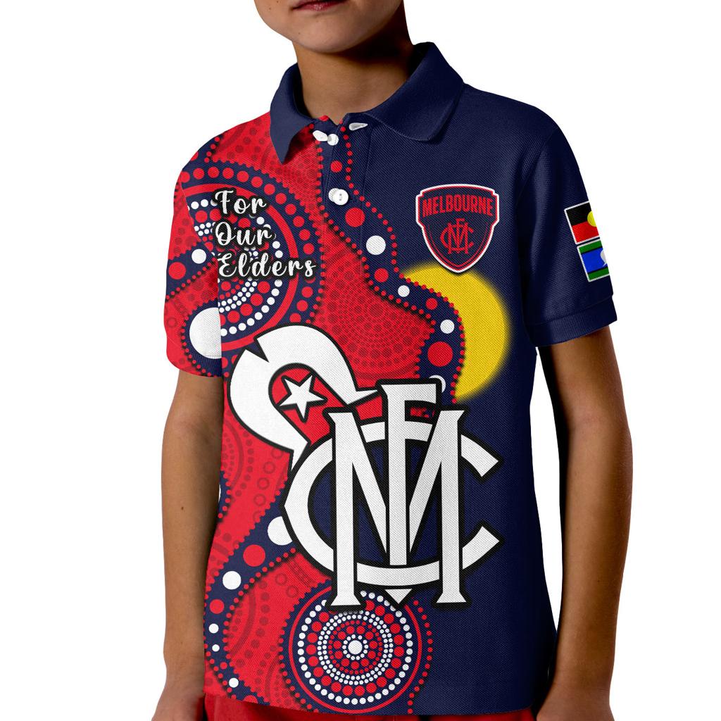 melbourne-football-naidoc-2023-polo-shirt-kid-demons-for-our-elders-indigenous