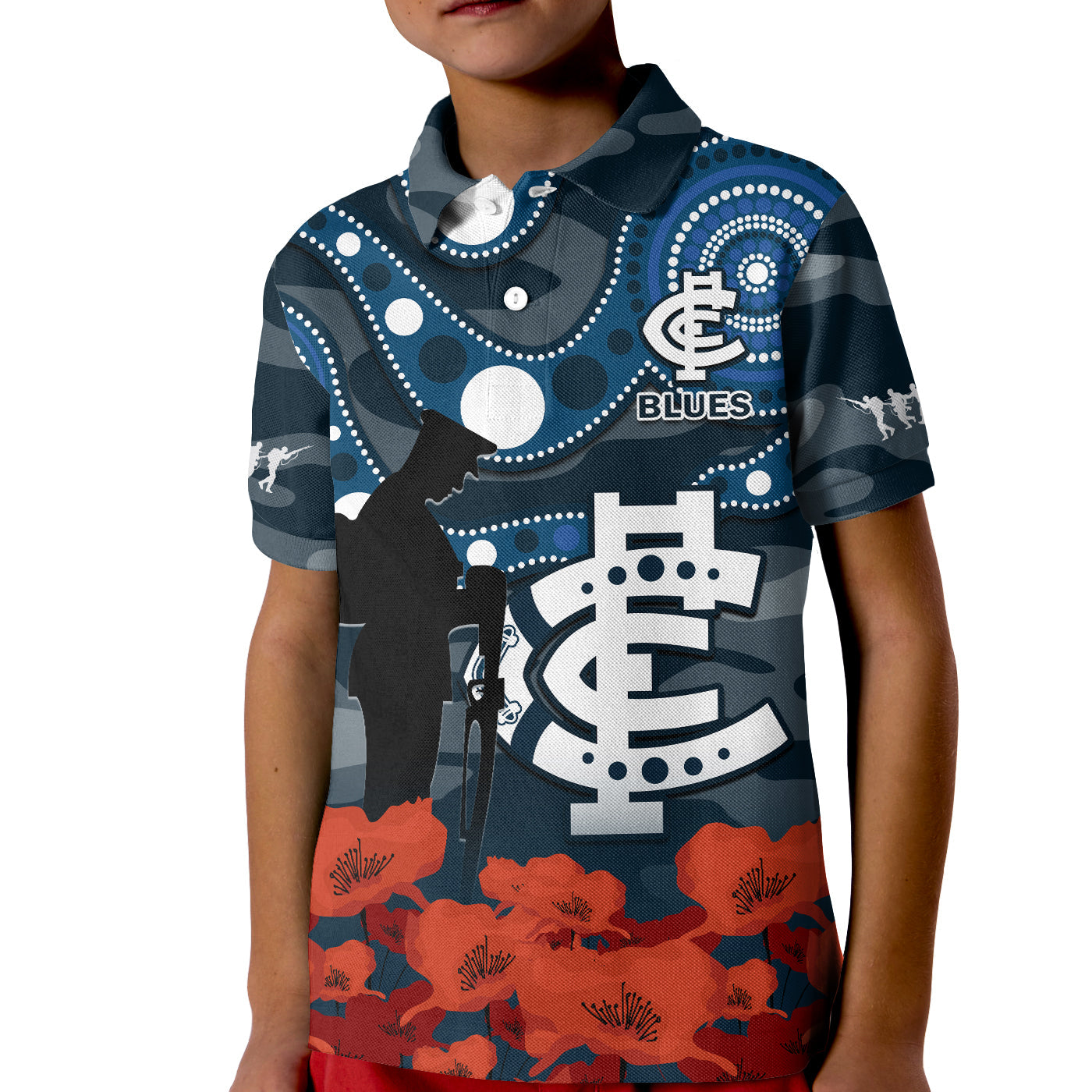 custom-text-and-number-carlton-football-anzac-2023-polo-shirt-kid-blues-aboriginal-mix-poppy-camouflage