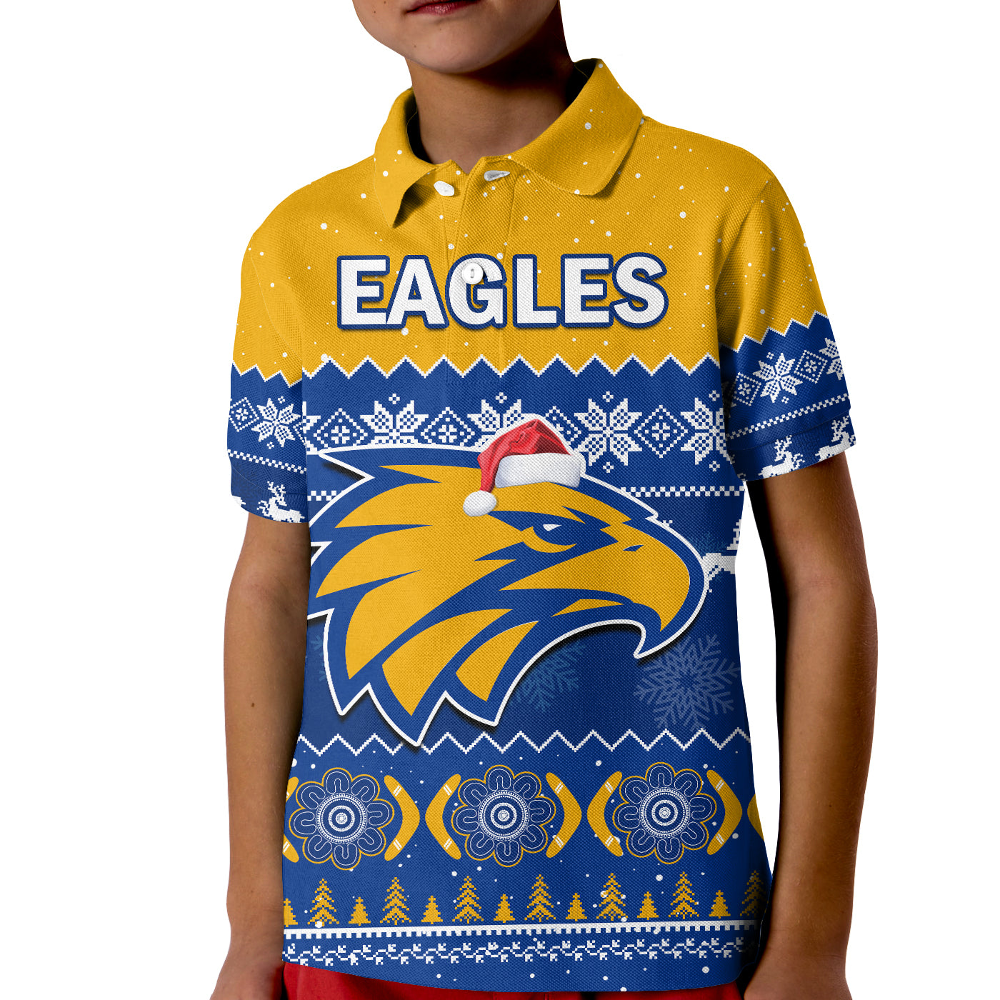 custom-personalised-west-coast-football-polo-shirt-kid-eagles-indigenous-merry-christmas