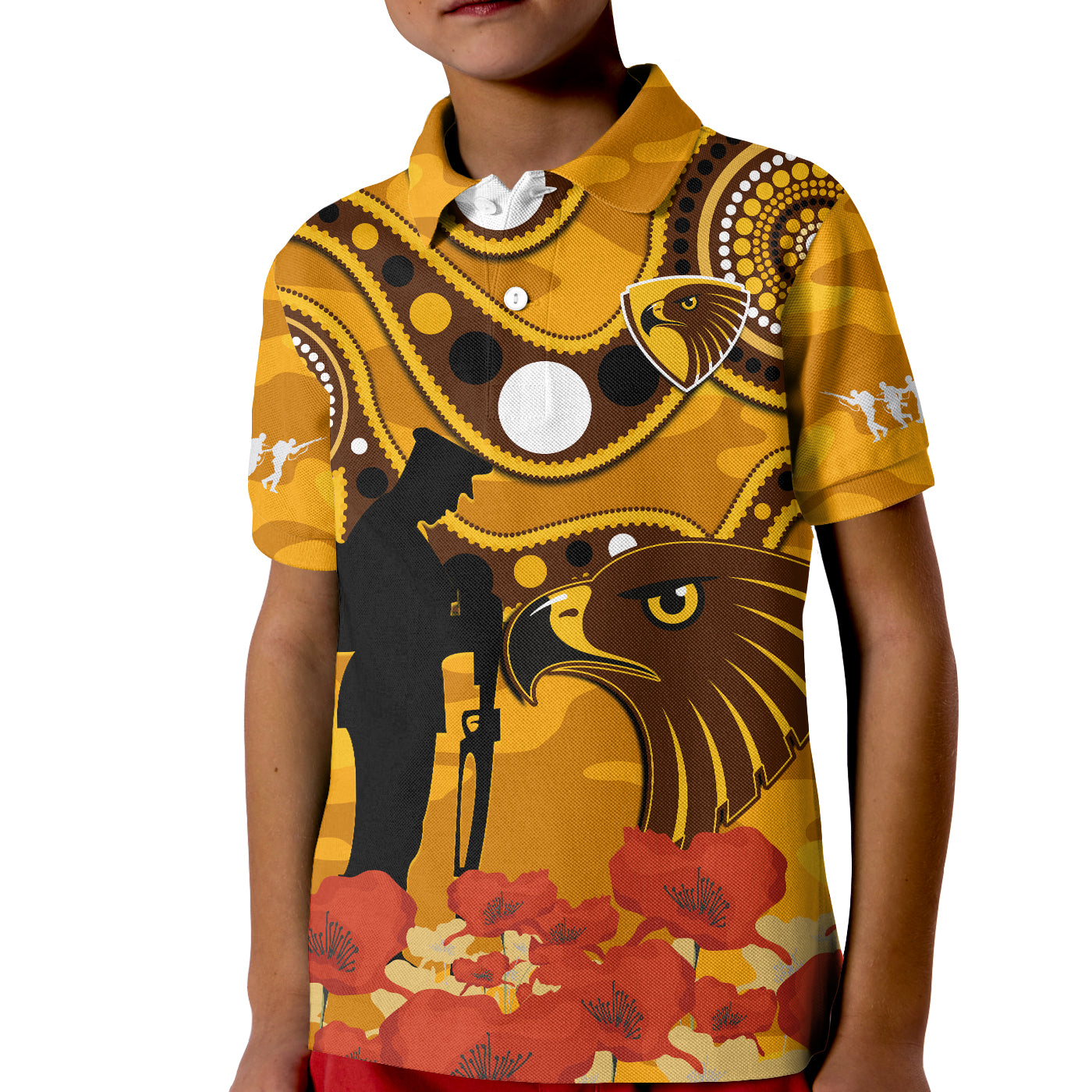 custom-text-and-number-hawks-football-anzac-2023-polo-shirt-kid-indigenous-mix-poppy-camouflage