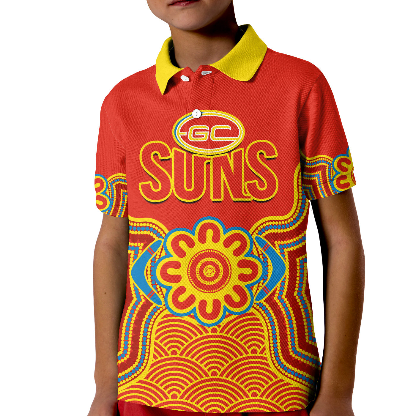 gold-coast-football-polo-shirt-kid-suns-indigenous-pattern