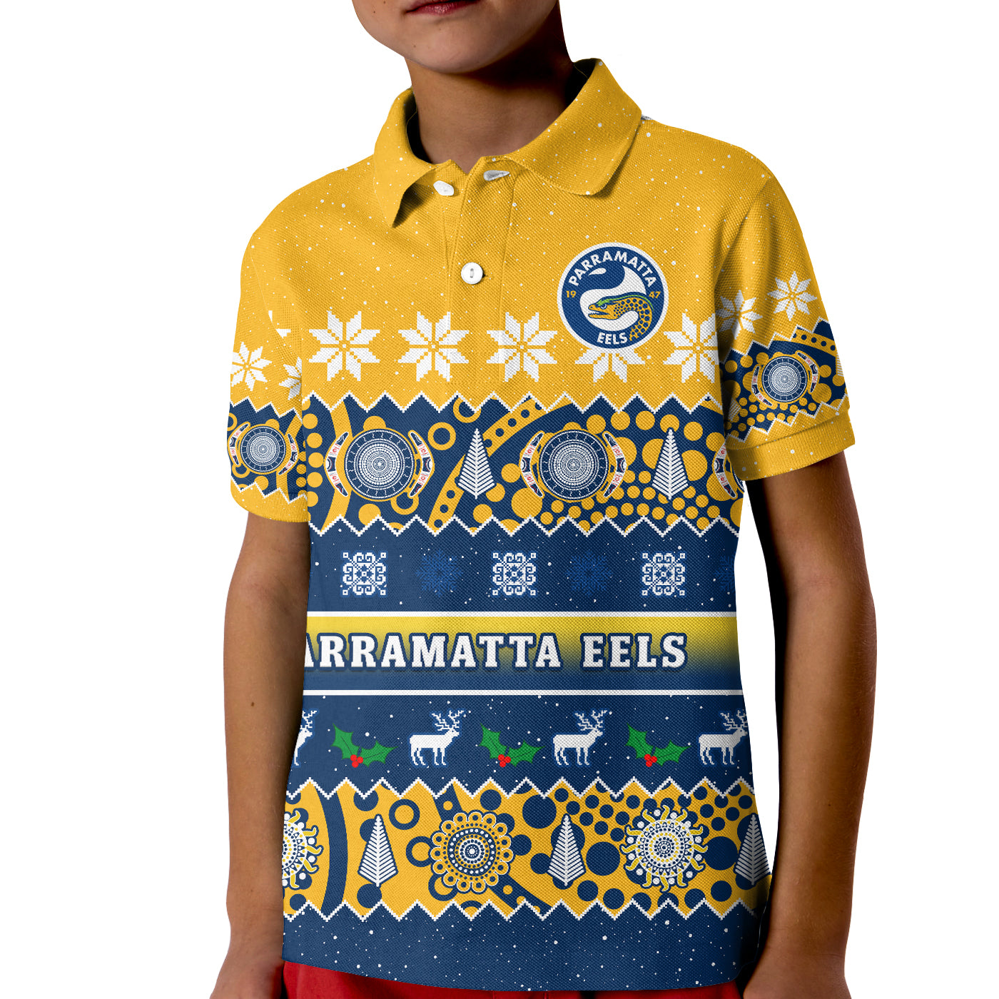 parramatta-eels-christmas-polo-shirt-parra-aboriginal-art-merry-xmas