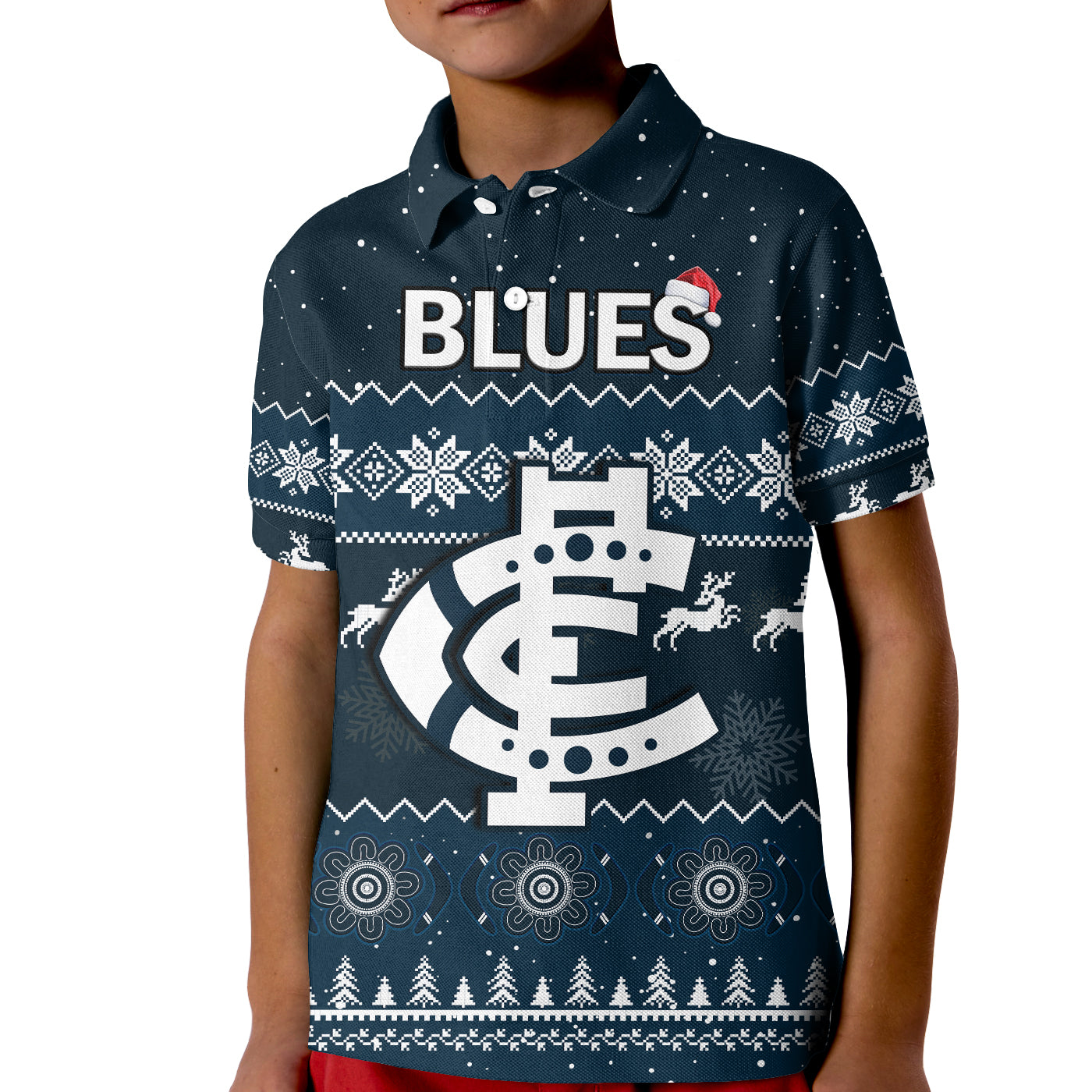 carlton-football-polo-shirt-kid-blues-indigenous-merry-christmas