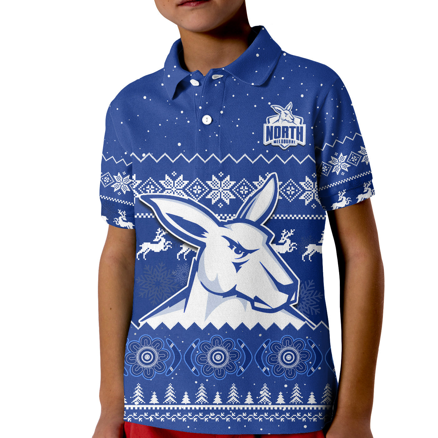 custom-personalised-melbourne-football-polo-shirt-kid-north-kangaroos-indigenous-merry-christmas