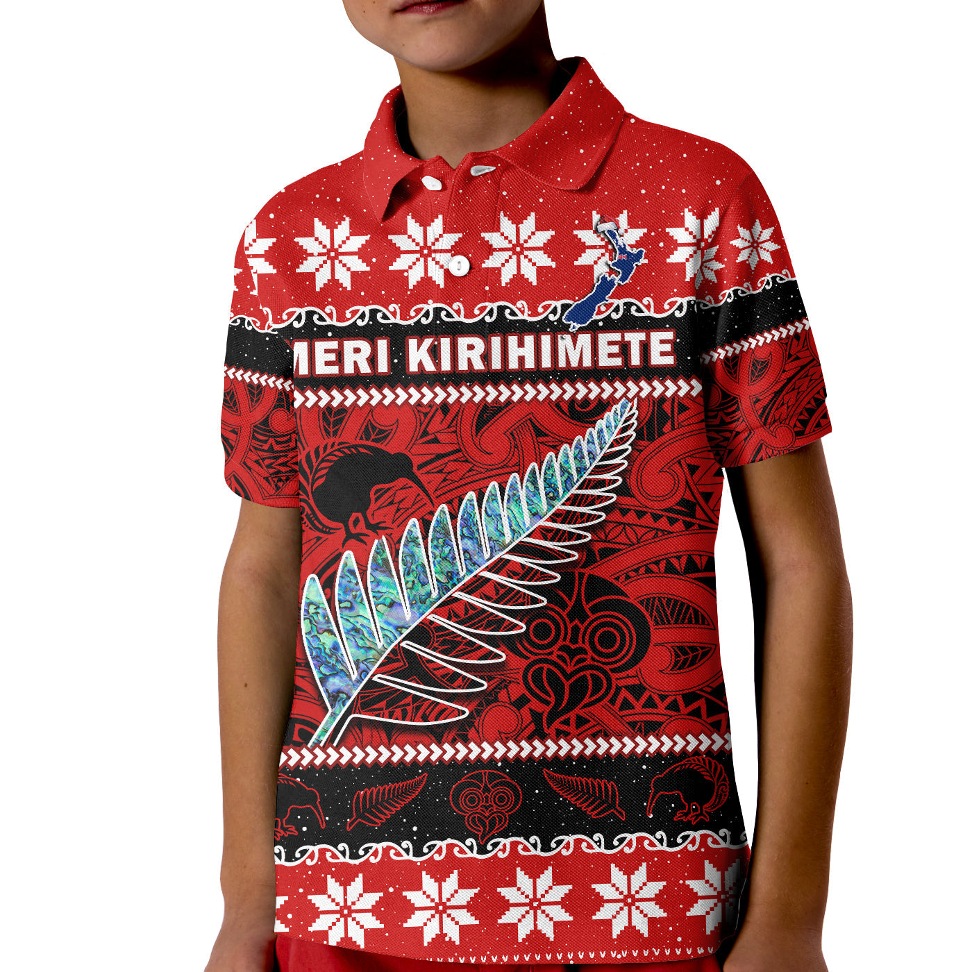 new-zealand-christmas-polo-shirt-paua-shell-silver-fern-meri-kirihimete