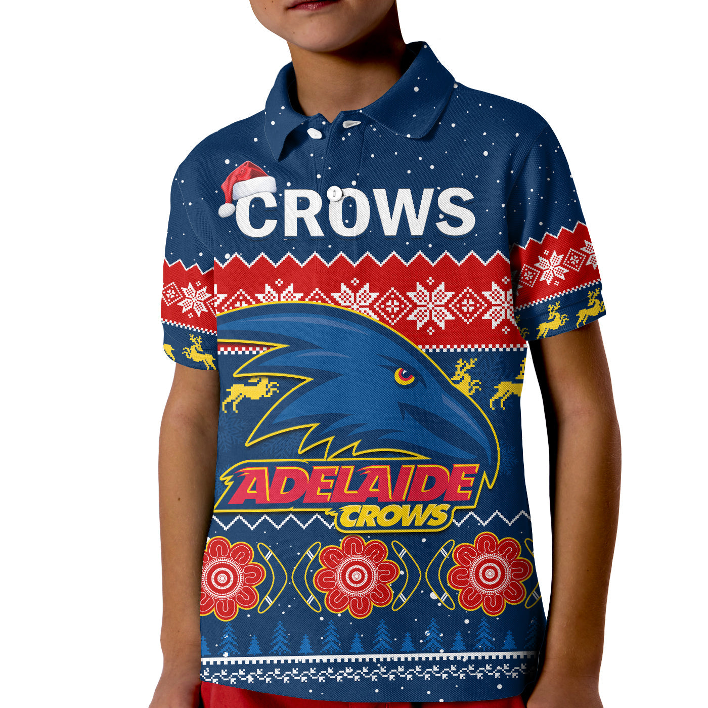 custom-personalised-adelaide-football-polo-shirt-crows-indigenous-merry-christmas