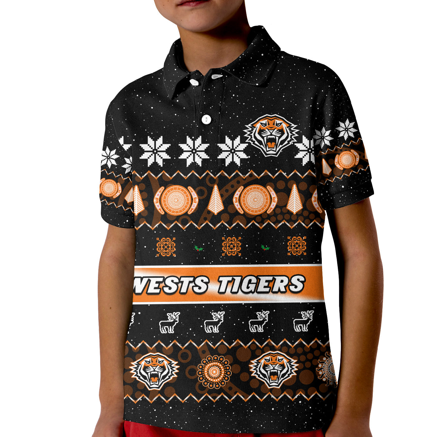 wests-tigers-christmas-polo-shirt-aboriginal-art-merry-xmas