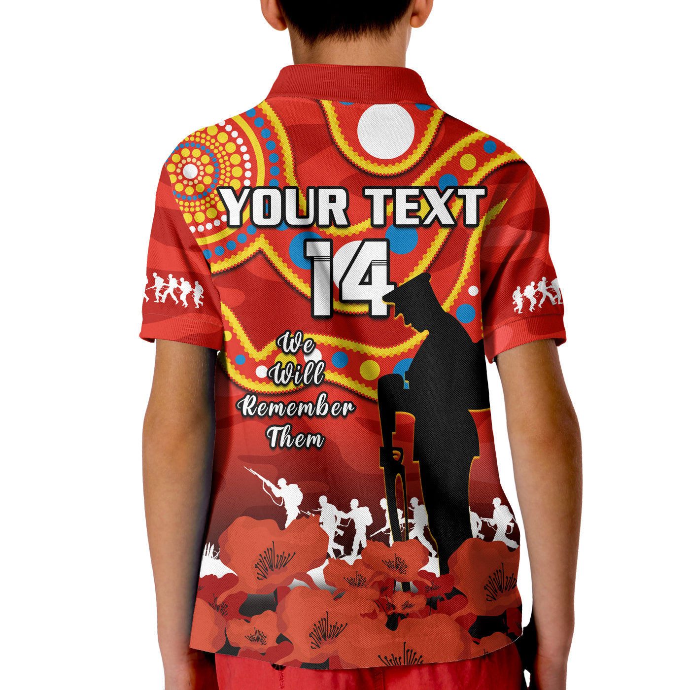 custom-text-and-number-gold-coast-football-anzac-2023-polo-shirt-kid-suns-aboriginal-mix-poppy-camouflage