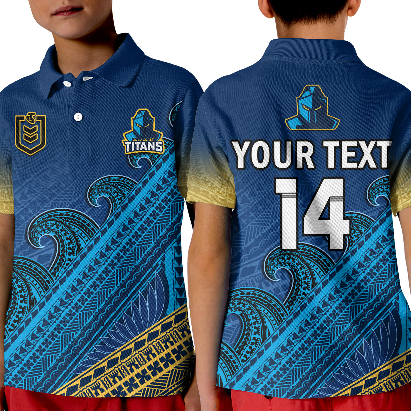 custom-text-and-number-gold-coast-titans-rugby-polo-shirt-pasifika-gradient-polynesian-pattern