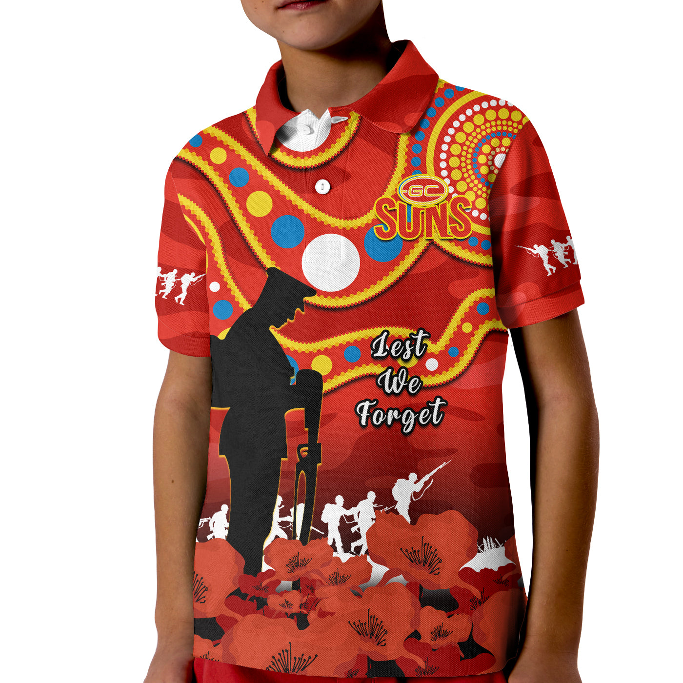 gold-coast-football-anzac-2023-polo-shirt-suns-aboriginal-mix-poppy-camouflage