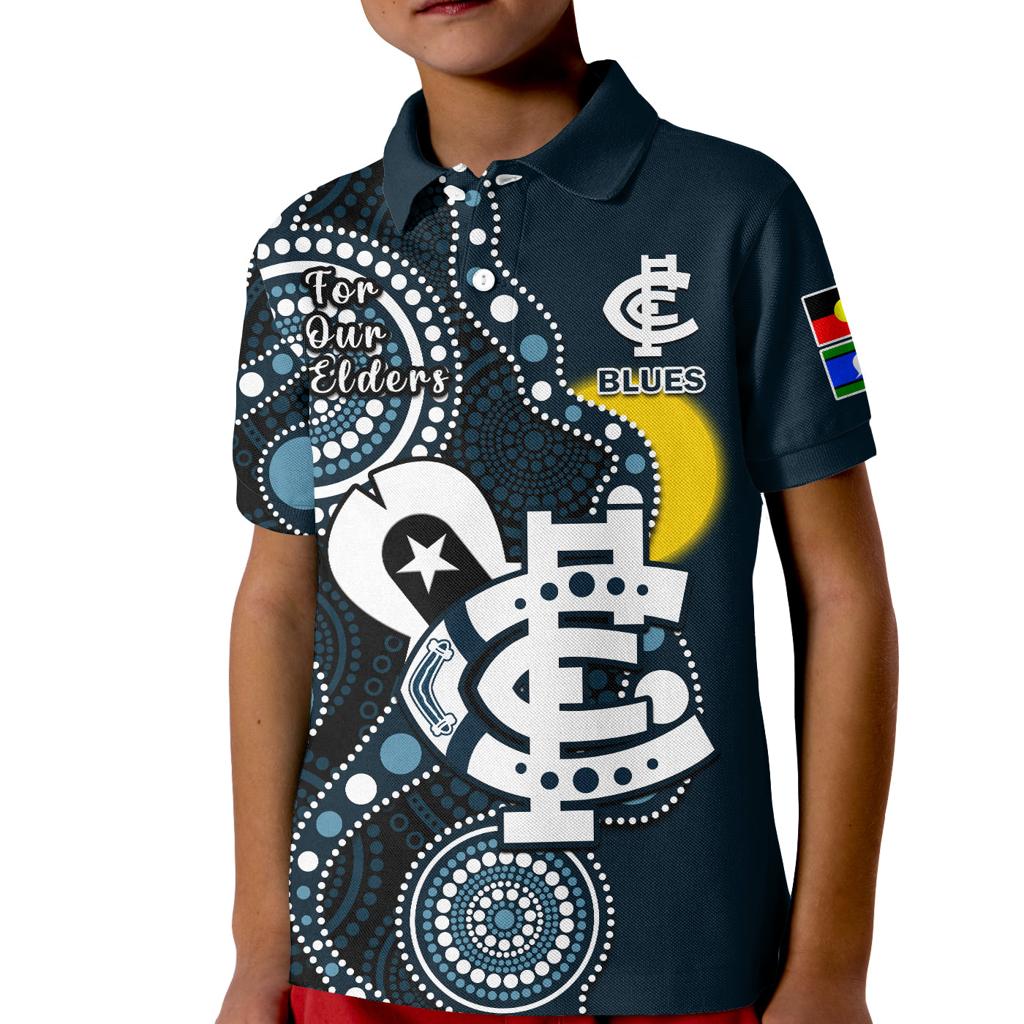 custom-text-and-number-carlton-football-naidoc-2023-polo-shirt-kid-blues-for-our-elders-indigenous-art