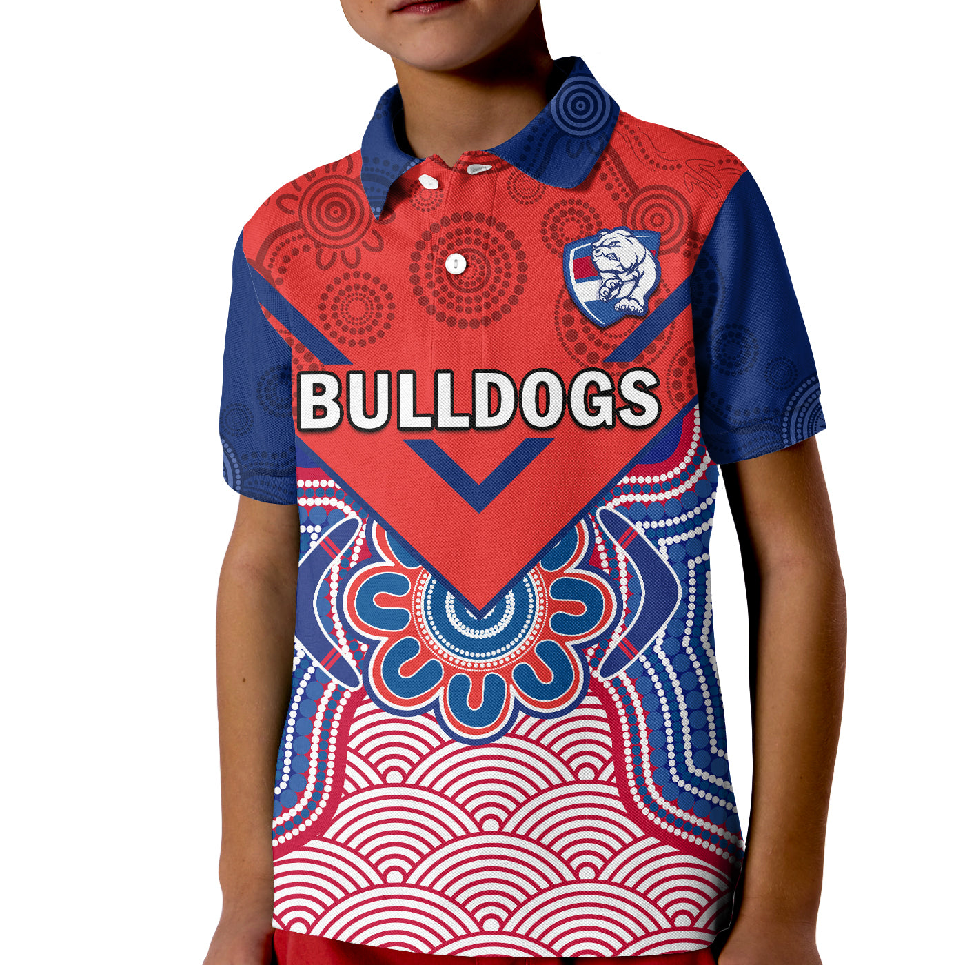 custom-text-and-number-bulldogs-football-polo-shirt-western-doggies-aboriginal-art