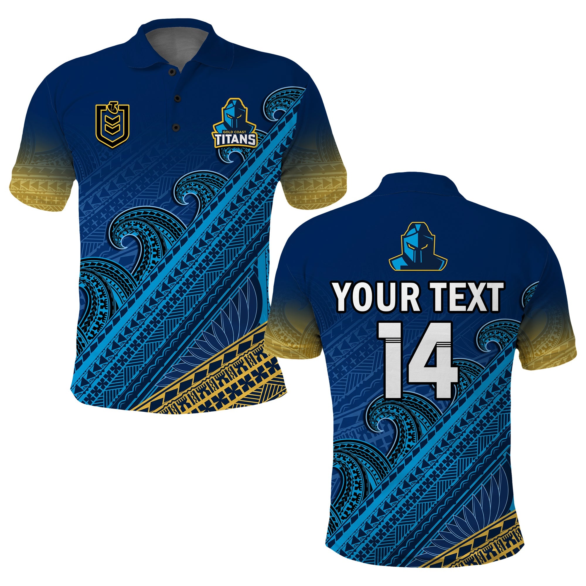 custom-text-and-number-gold-coast-titans-rugby-polo-shirt-pasifika-gradient-polynesian-pattern