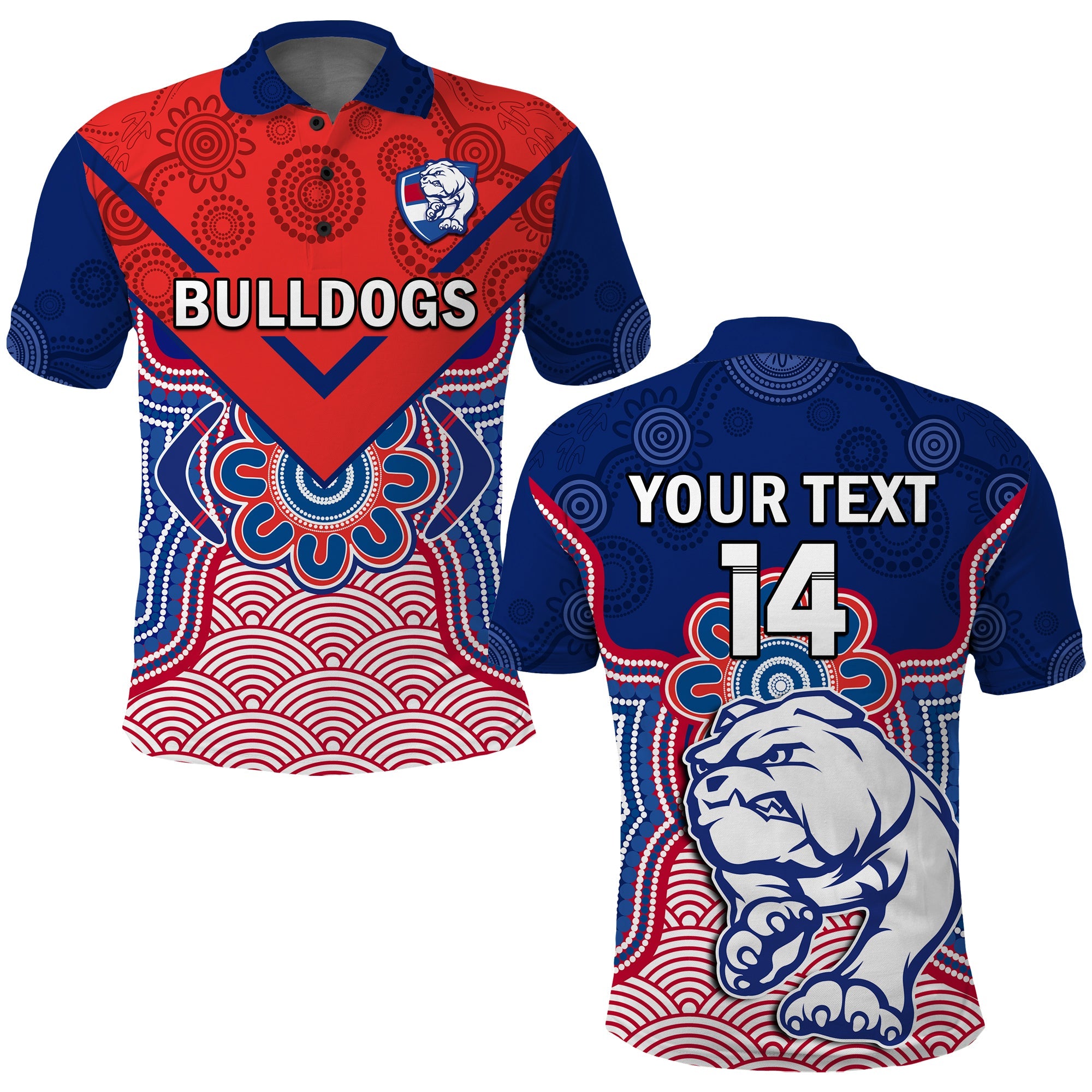 custom-text-and-number-bulldogs-football-polo-shirt-western-doggies-aboriginal-art