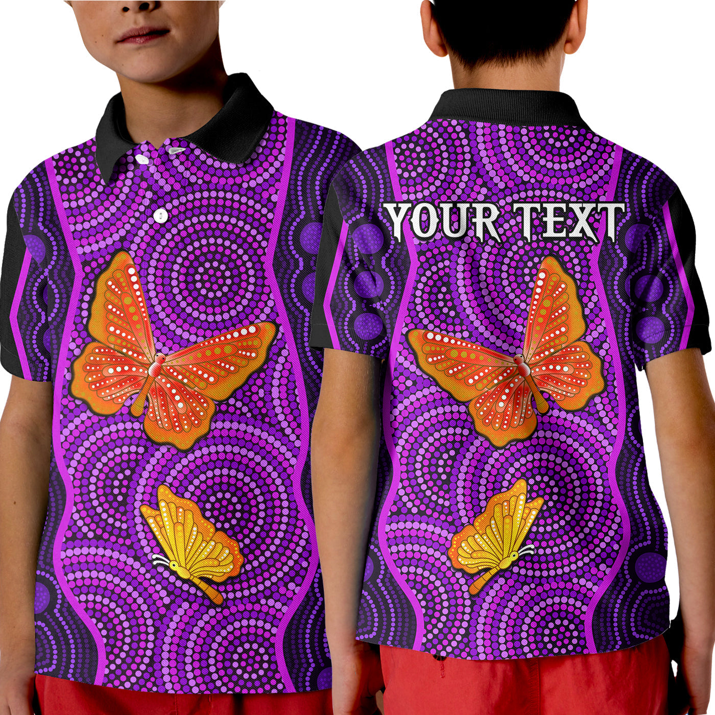 custom-personalised-aboriginal-dot-polo-shirt-kid-butterfly-natural-beauty