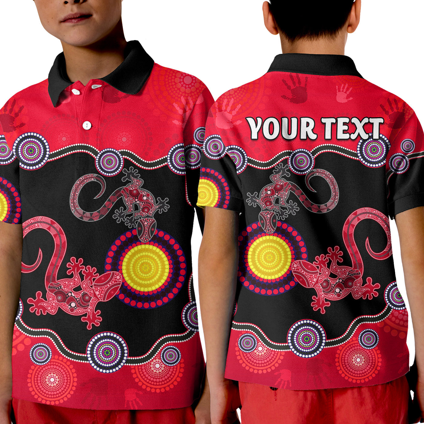 custom-personalised-aboriginal-lizard-polo-shirt-kid-attracted-australia-version-red