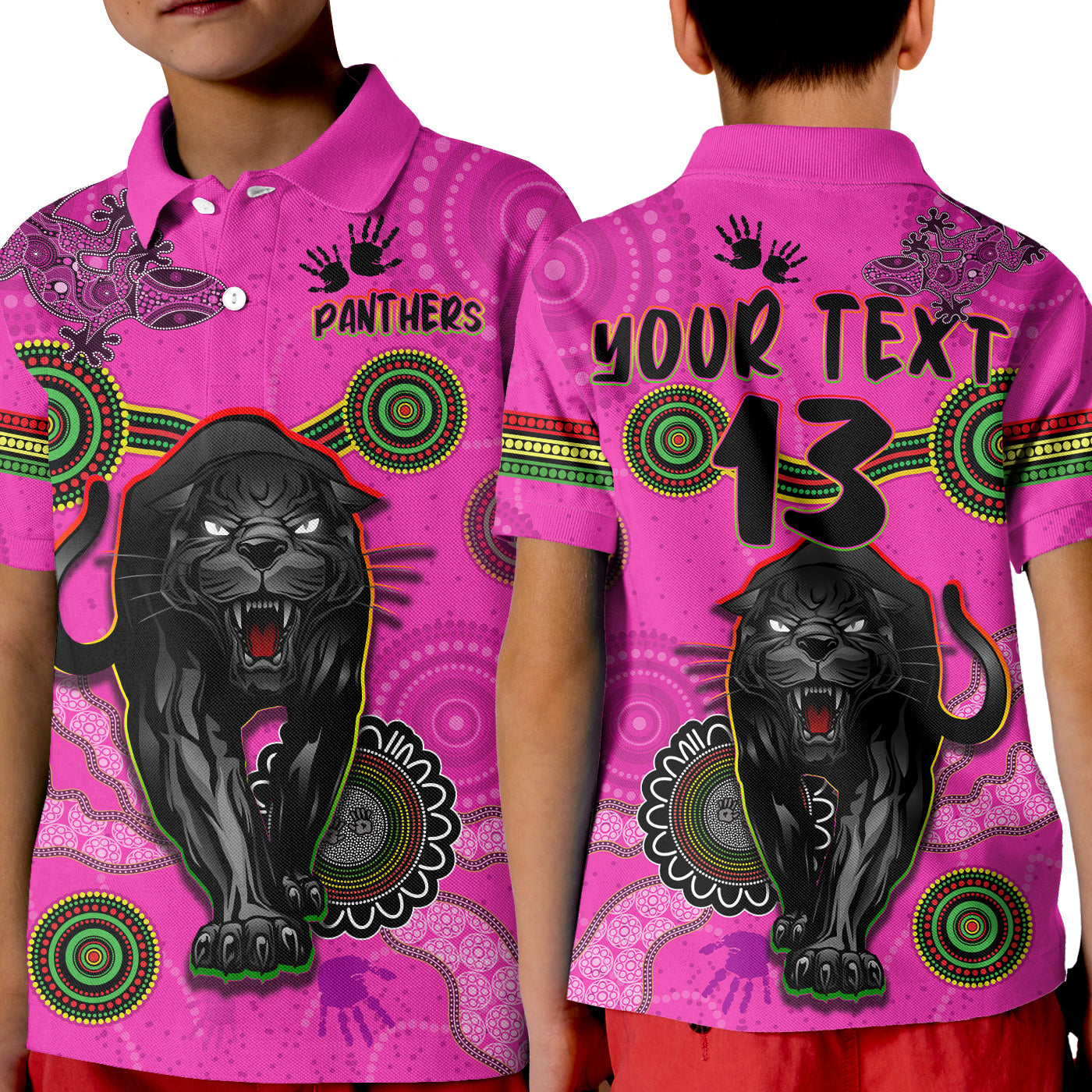 custom-text-and-number-panthers-polo-shirt-aboriginal-with-lizard