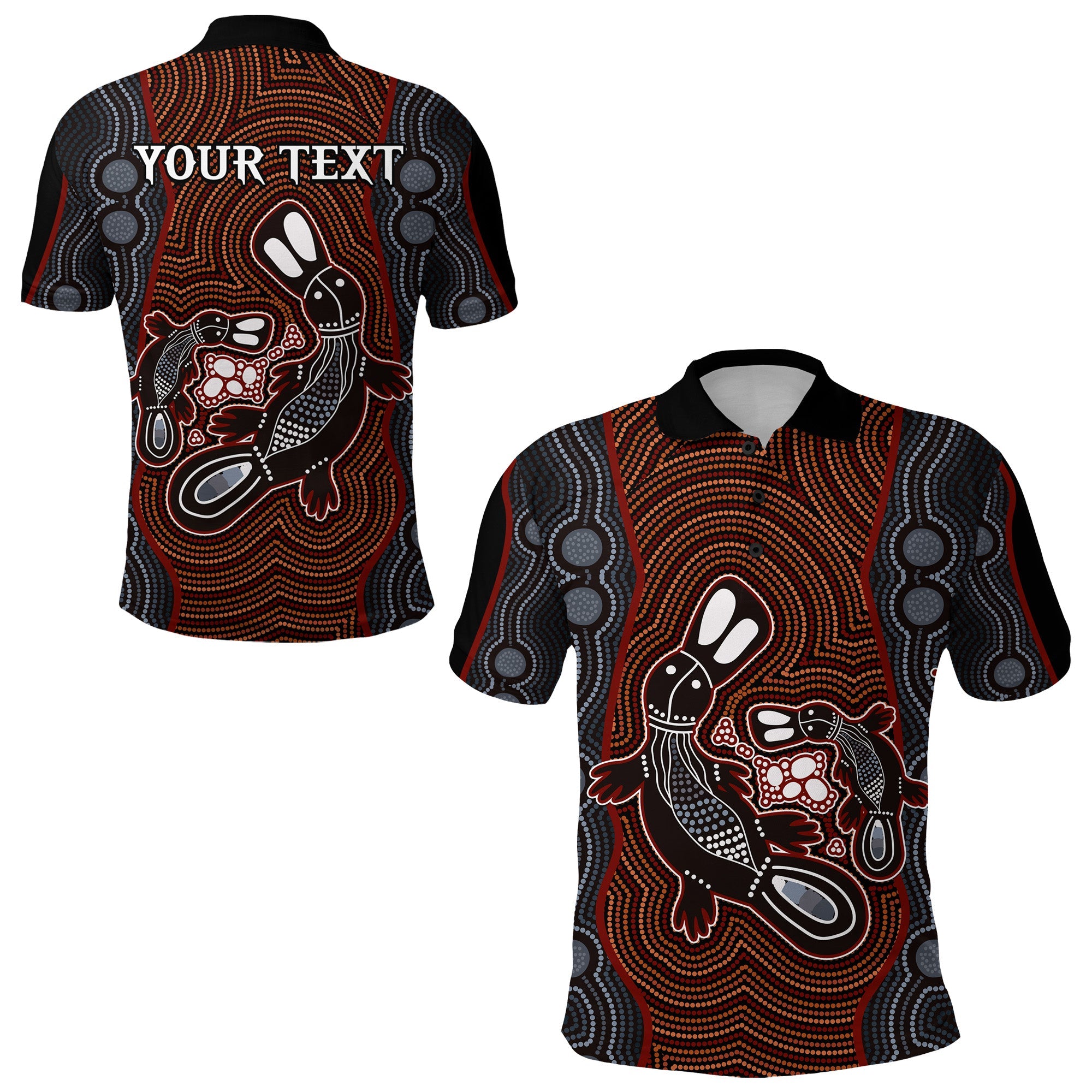 custom-personalised-aboriginal-dot-polo-shirt-platypus-victory