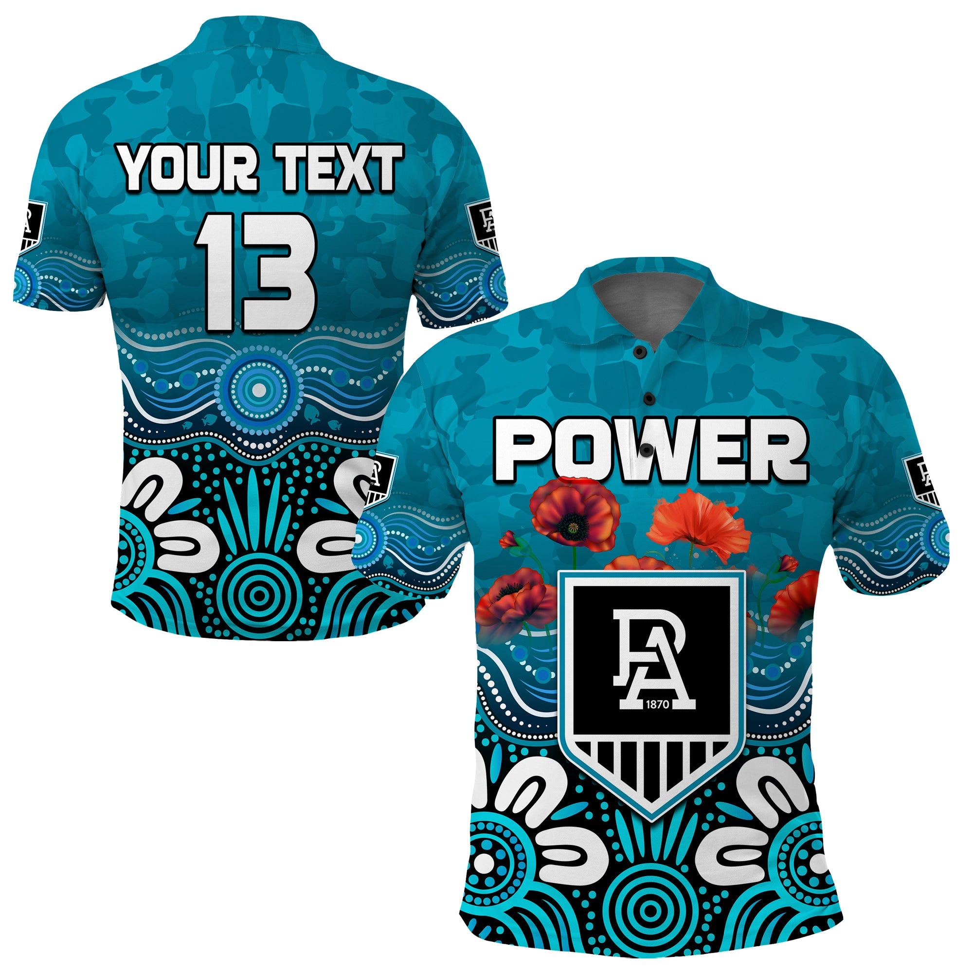 custom-text-and-number-power-anzac-2022-polo-shirt-port-adelaide-aboriginal-remember-them