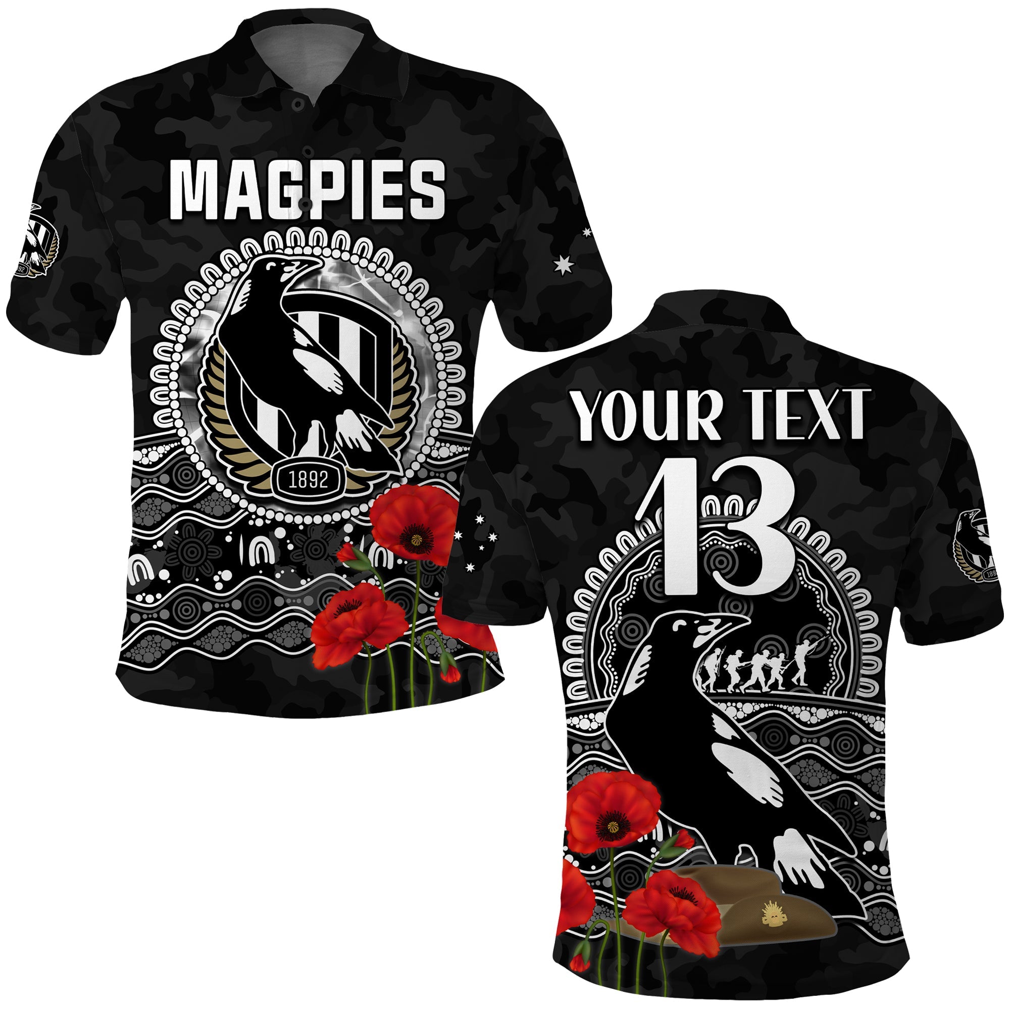 custom-text-and-number-magpies-football-anzac-day-polo-shirt-speical-poppy-mix-aboriginal