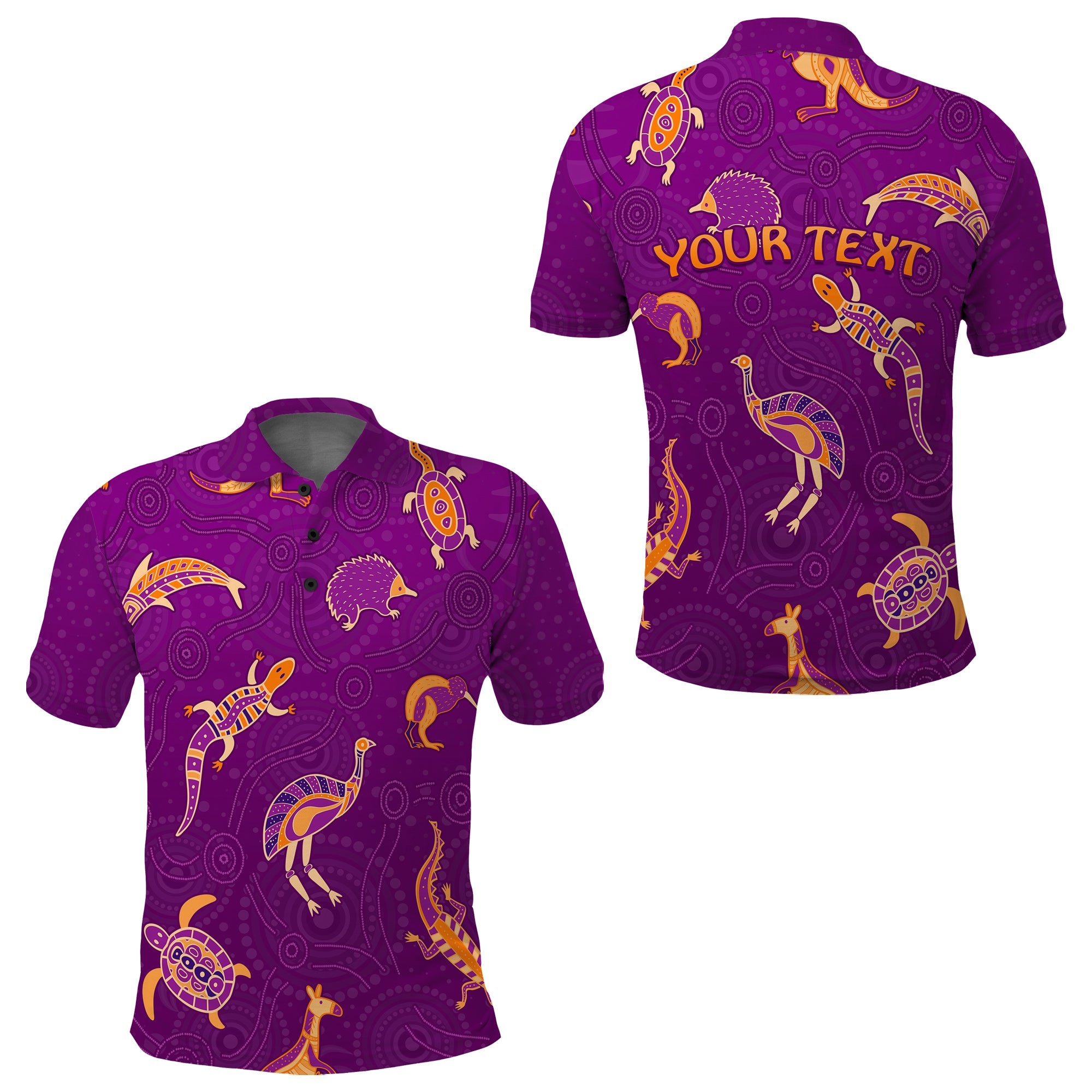 custom-personalised-aboriginal-art-polo-shirt-animals-australia-version-purple