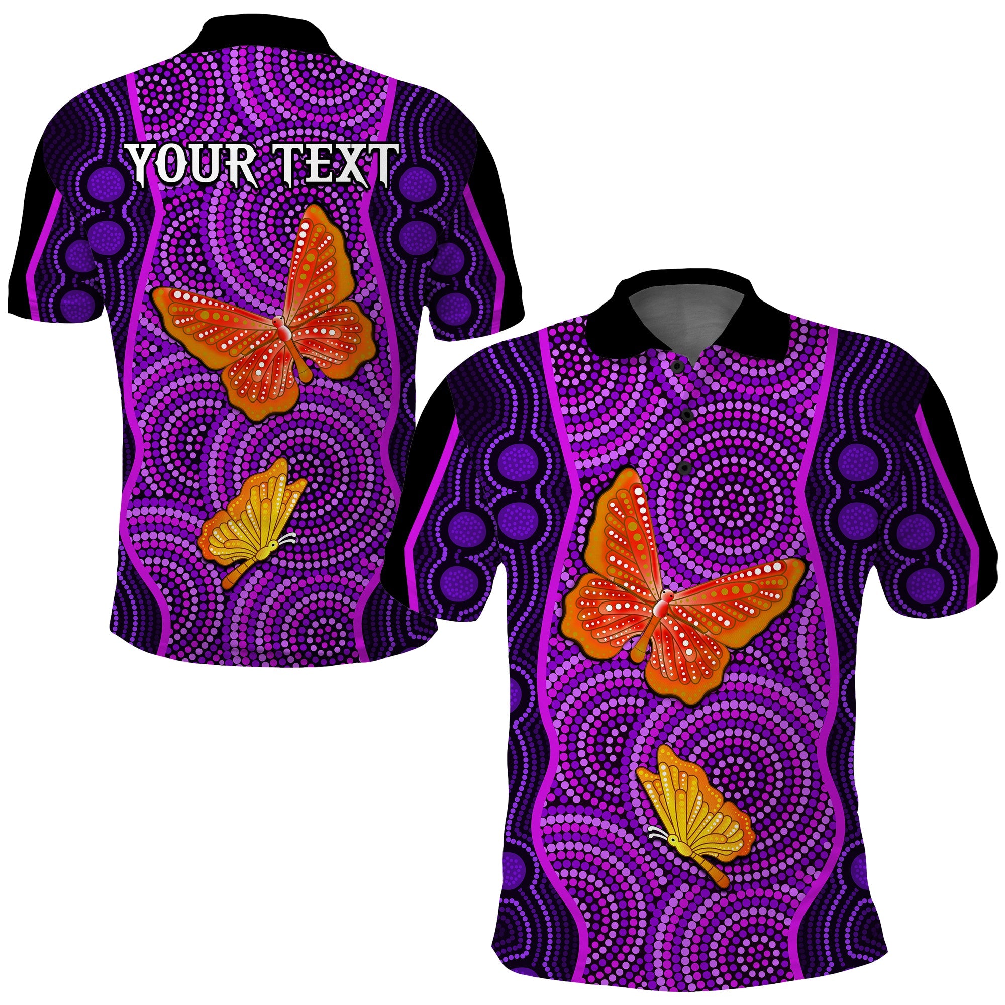 custom-personalised-aboriginal-dot-polo-shirt-butterfly-natural-beauty