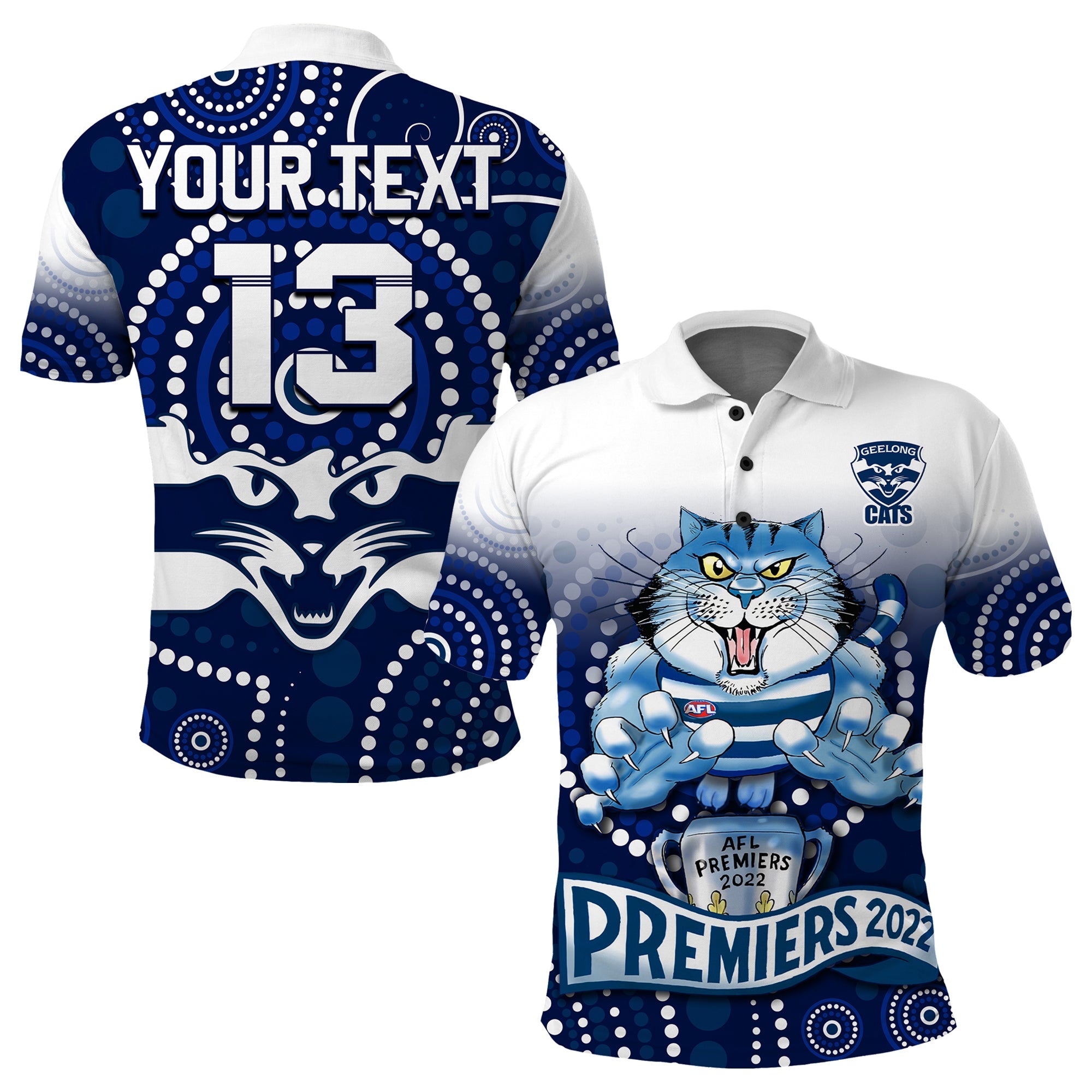 custom-text-and-number-cats-football-polo-shirt-aboriginal-australian-premiers-2022-proud-geelong-cartoon