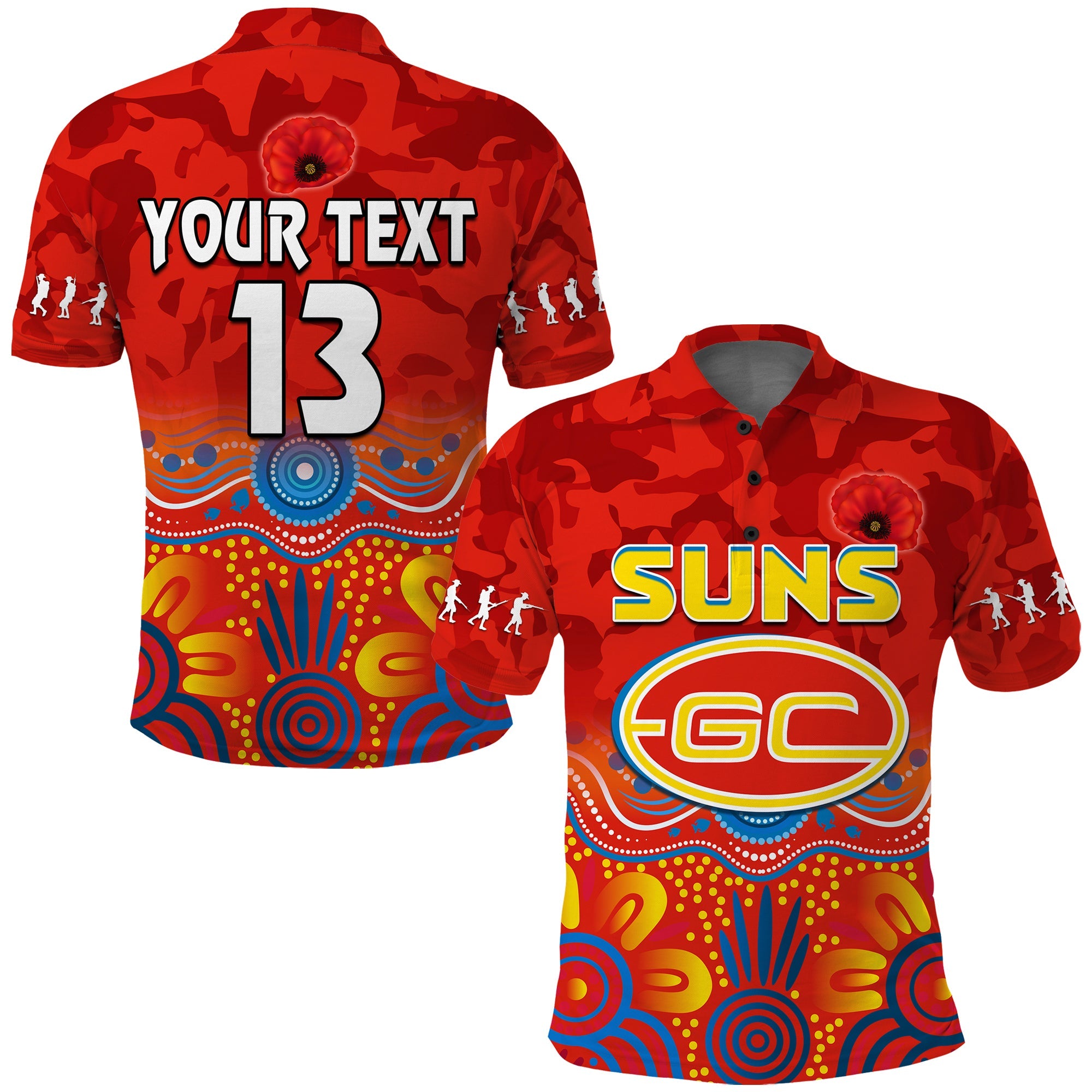 custom-text-and-number-suns-anzac-2022-polo-shirt-gold-coast-aboriginal-poppy