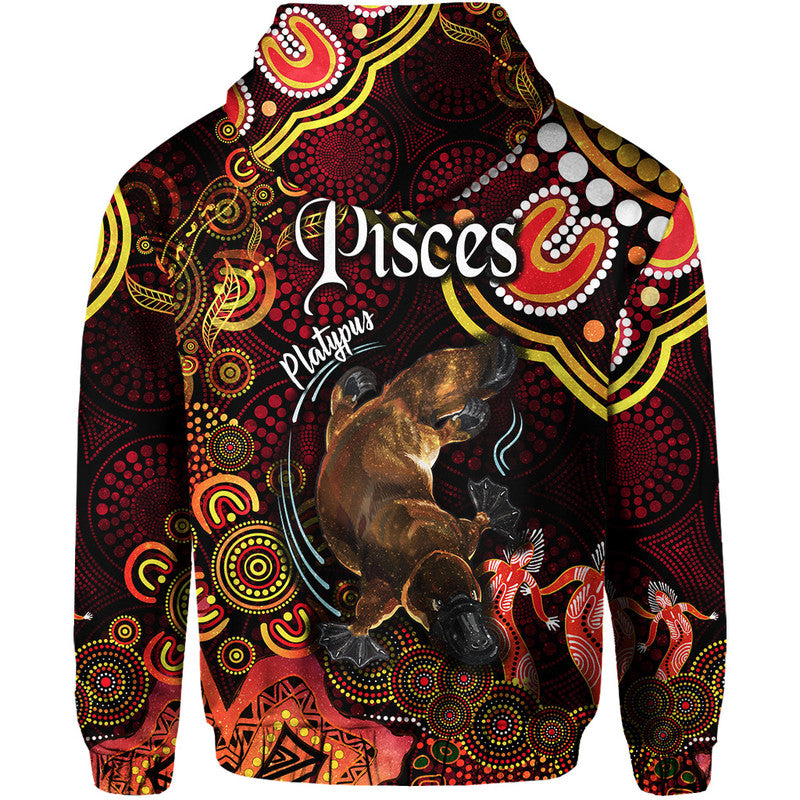 australian-astrology-zip-up-and-pullover-hoodie-pisces-platypus-zodiac-aboriginal-vibes-red