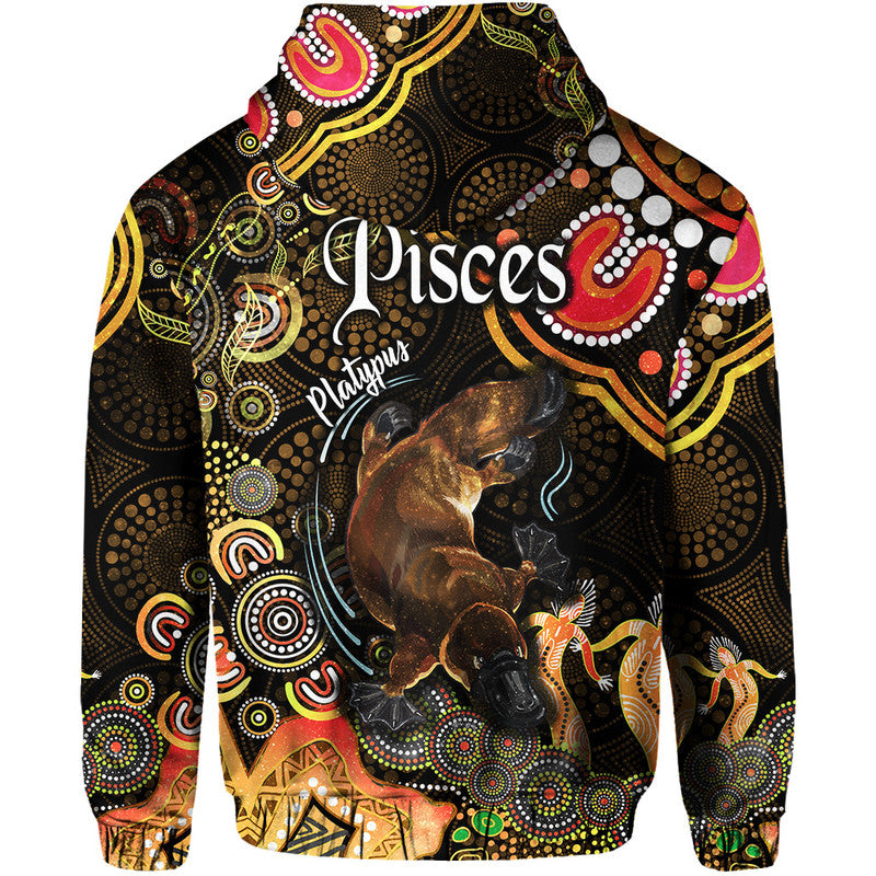 australian-astrology-zip-up-and-pullover-hoodie-pisces-platypus-zodiac-aboriginal-vibes-gold