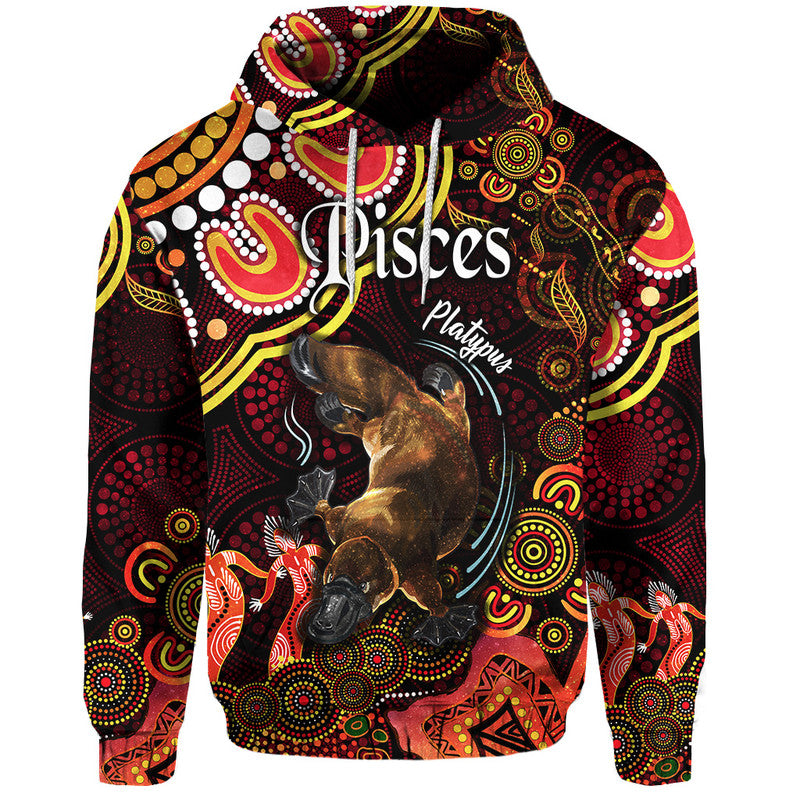 australian-astrology-zip-up-and-pullover-hoodie-pisces-platypus-zodiac-aboriginal-vibes-red