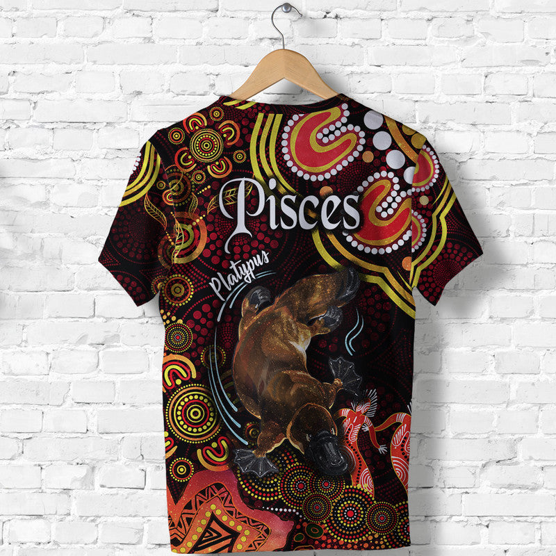 australian-astrology-t-shirt-pisces-platypus-zodiac-aboriginal-vibes-red