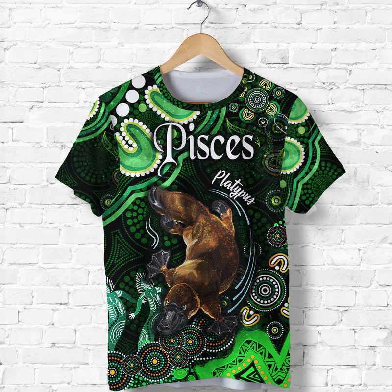 australian-astrology-t-shirt-pisces-platypus-zodiac-aboriginal-vibes-green