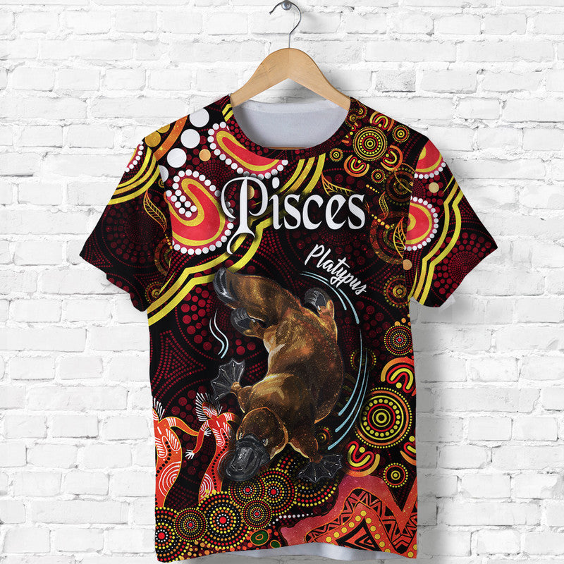 custom-personalised-australian-astrology-t-shirt-pisces-platypus-zodiac-aboriginal-vibes-red