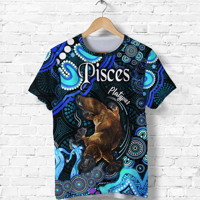 australian-astrology-t-shirt-pisces-platypus-zodiac-aboriginal-vibes-blue