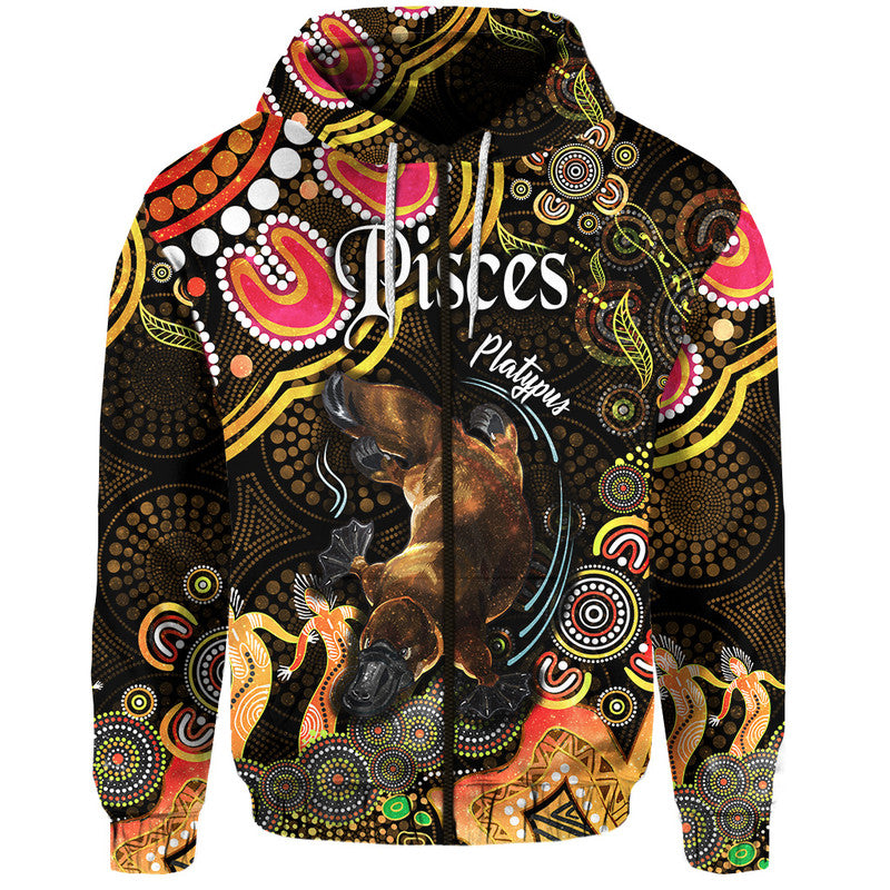 australian-astrology-zip-up-and-pullover-hoodie-pisces-platypus-zodiac-aboriginal-vibes-gold