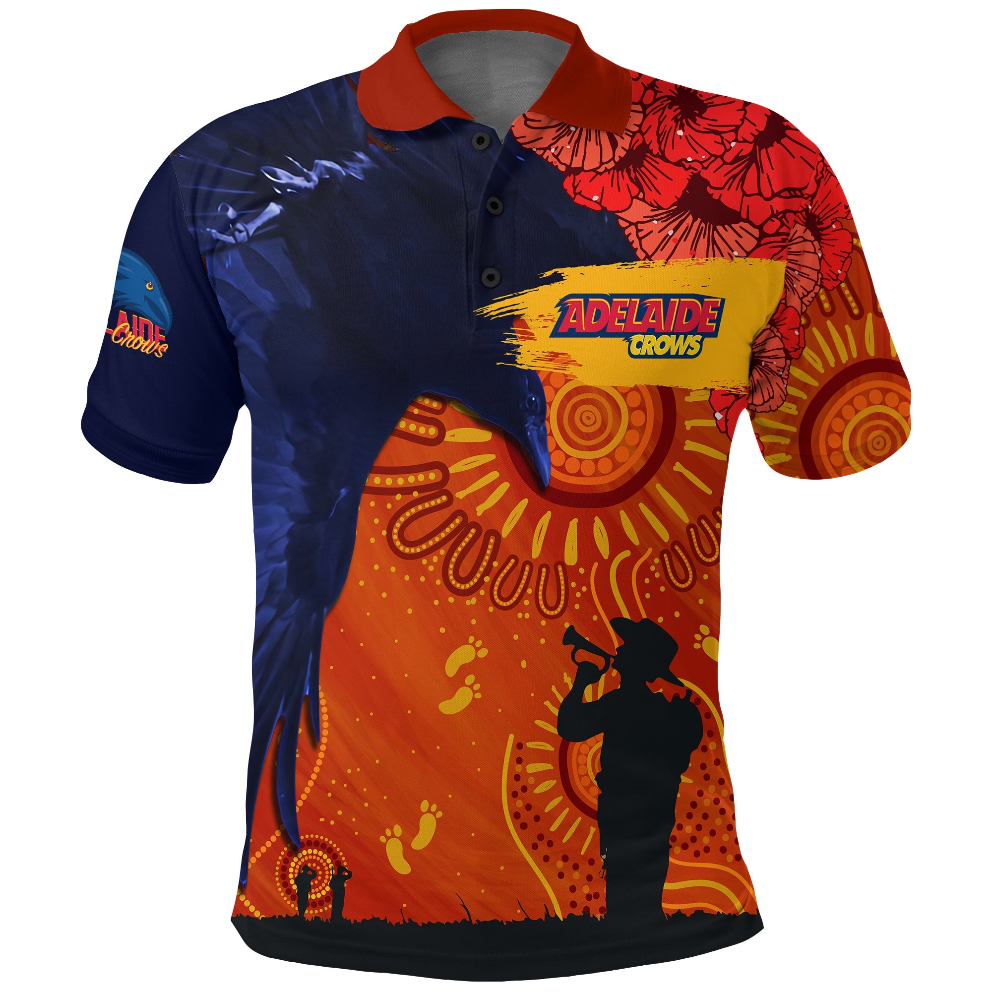 custom-personalised-adelaide-crows-indigenous-anzac-day-polo-shirt-we-will-remember