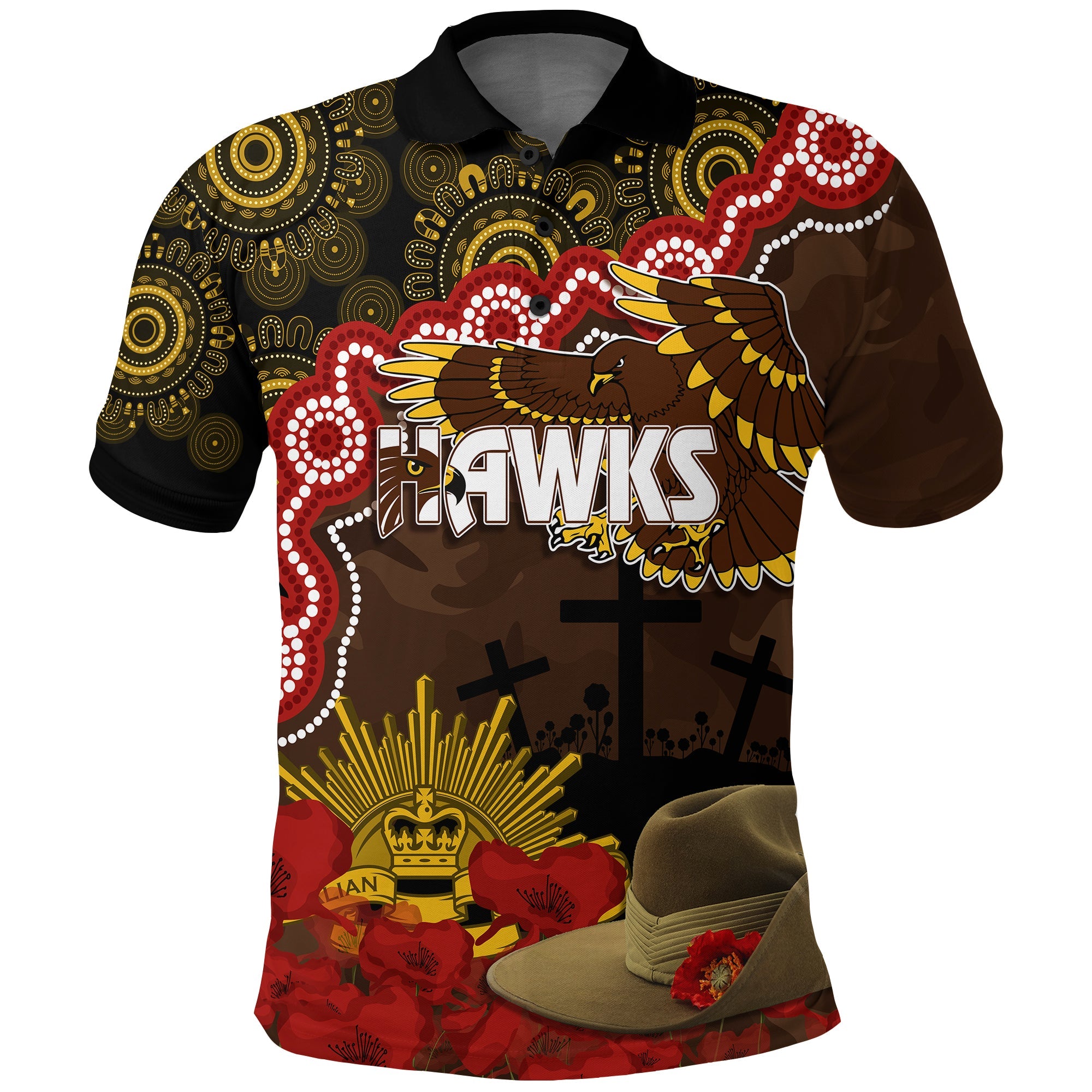 hawks-football-anzac-2023-polo-shirt-aboriginal-mix-slouch-hat