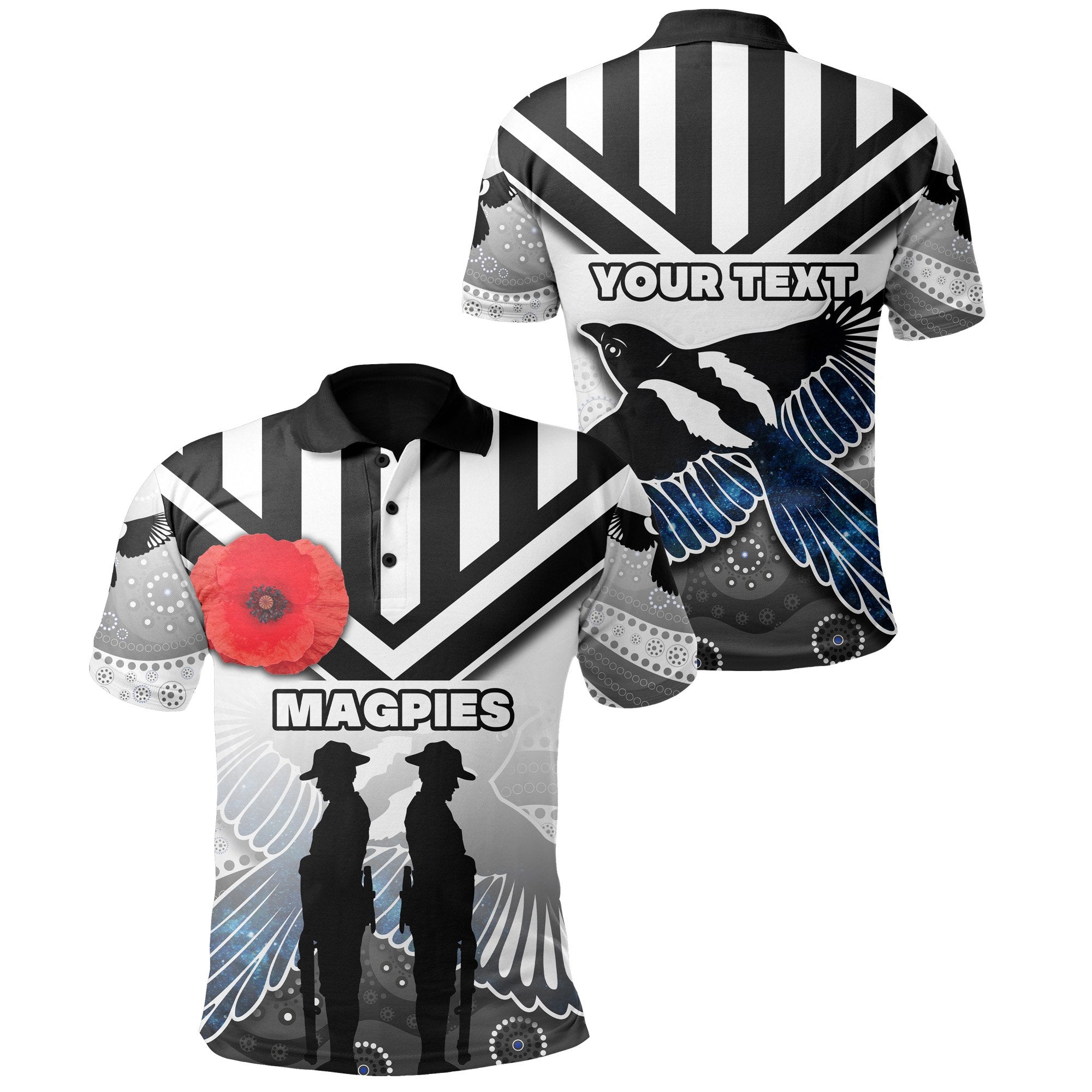 custom-personalised-magpies-polo-shirt-collingwood-anzac-day-special-version