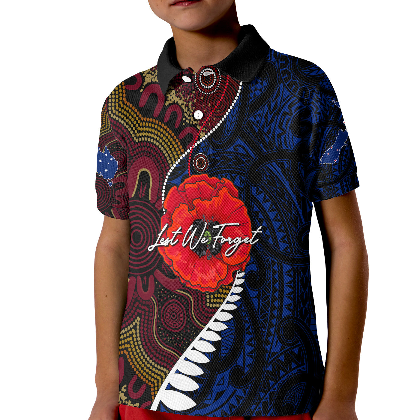 custom-personalised-aboriginal-mix-maori-anzac-day-kid-polo-shirt-lest-we-forget