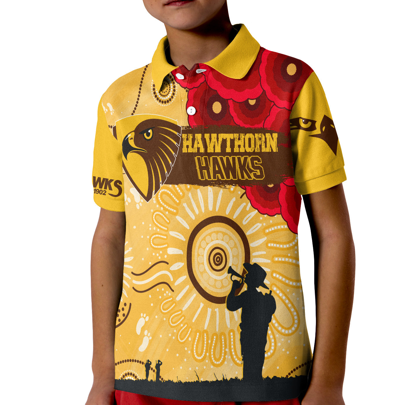 custom-personalised-hawthorn-hawks-indigenous-anzac-day-kid-polo-shirt-we-will-remember