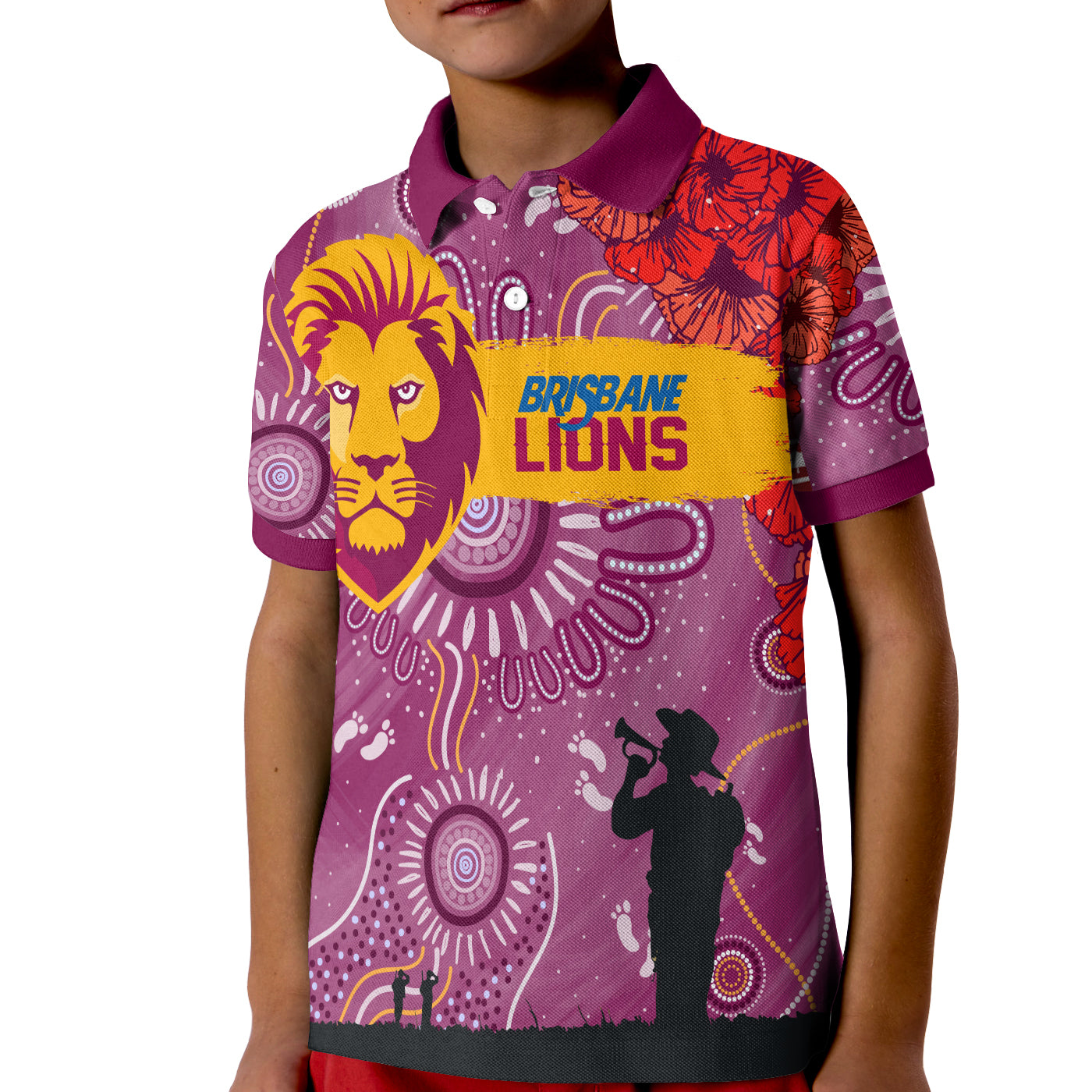 custom-personalised-brisbane-lions-indigenous-anzac-day-kid-polo-shirt-we-will-remember