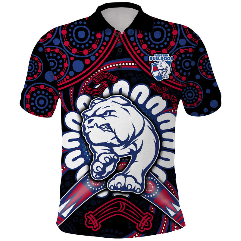 custom-personalised-western-bulldogs-football-polo-shirt-boomerang-indigenous-dots