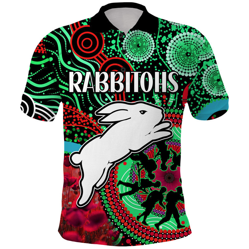 rabbitohs-rugby-anzac-polo-shirt-aboriginal-military-and-poppy-flowers