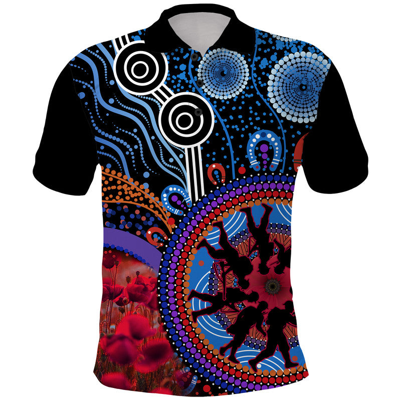 australia-anzac-day-polo-shirt-aboriginal-military-and-poppy-flowers-style