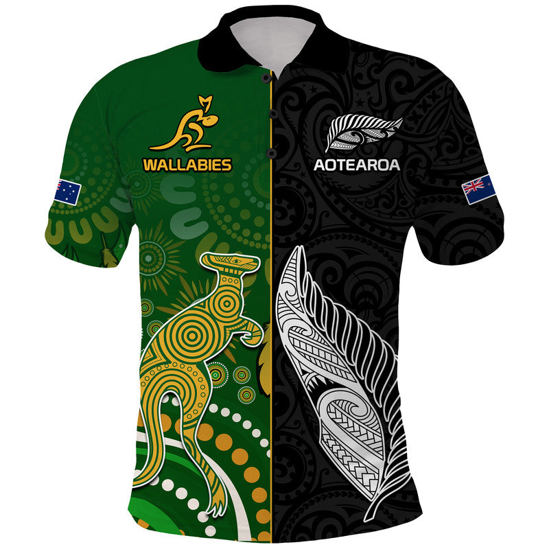 custom-personalised-aotearoa-rugby-all-black-combine-australia-wallabies-polo-shirt-aboriginal-kangaroo-and-maori-fern