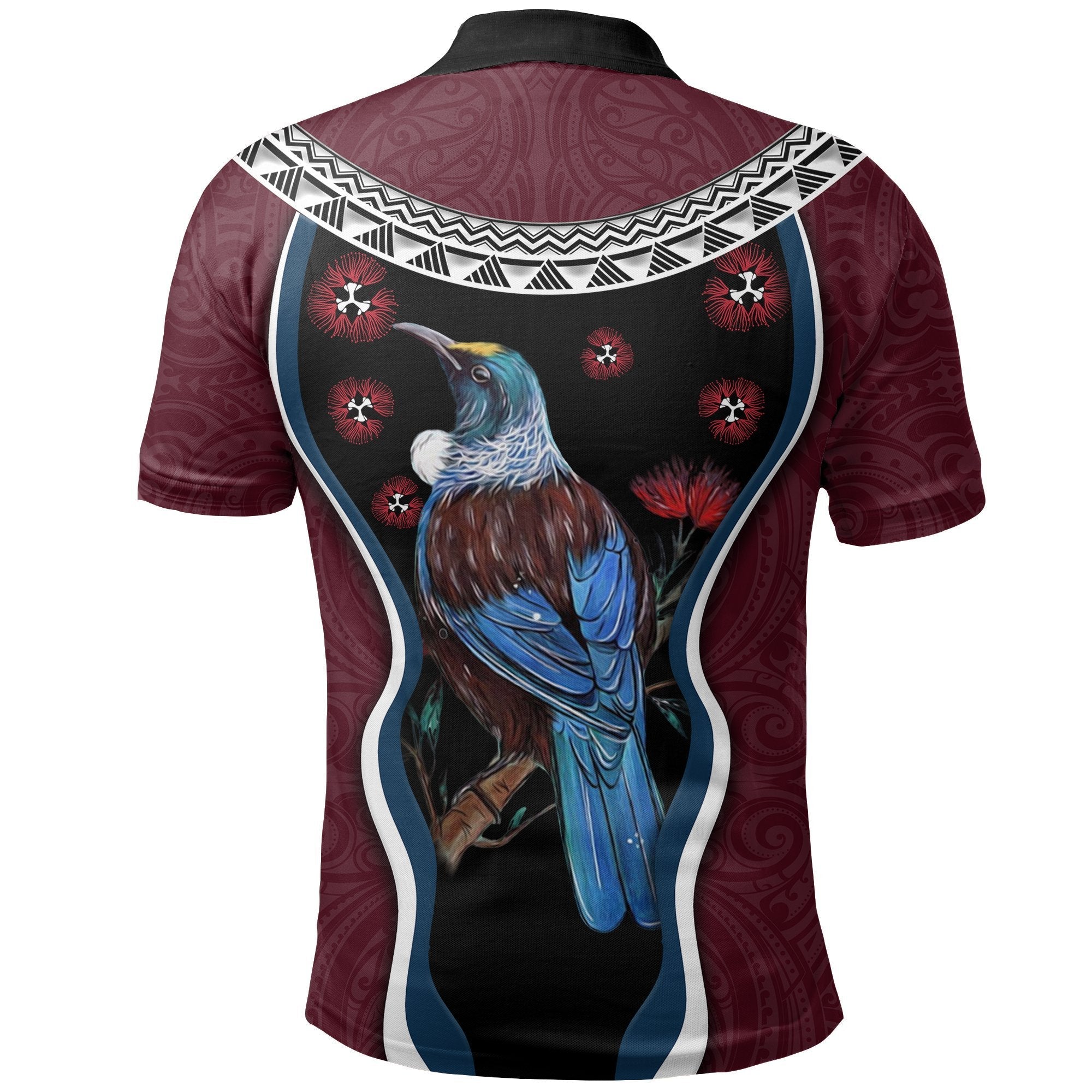 new-zealand-tui-bird-polo-shirt-pohutukawa-burgundy